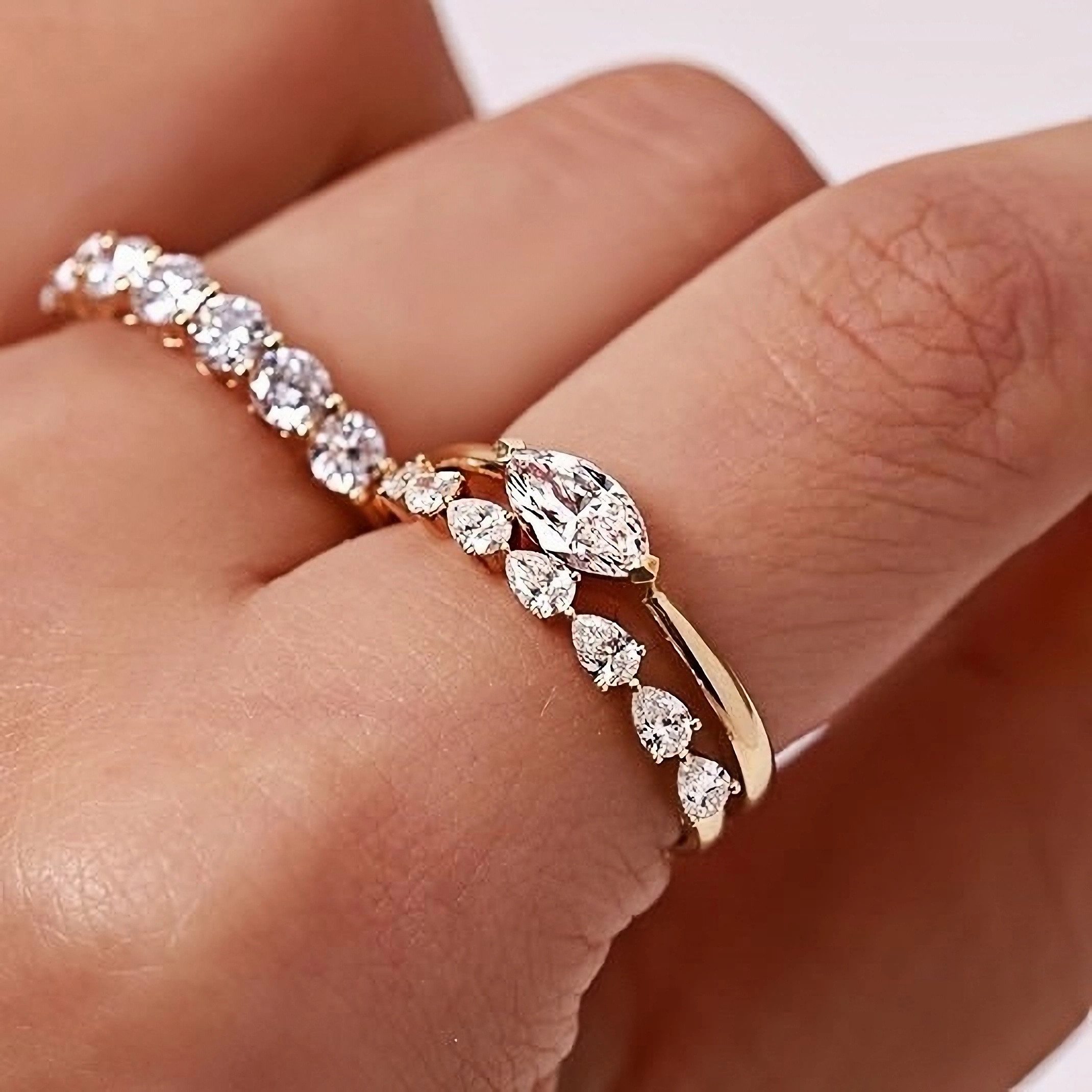 Jumpeak Diamantring 585 Gold, 1 Karat, Marquise-Schliff, im Labor gezüchteter Diamant, Modischer Damenring mit IGI, ideal für Geburtstage oder Jubiläen
