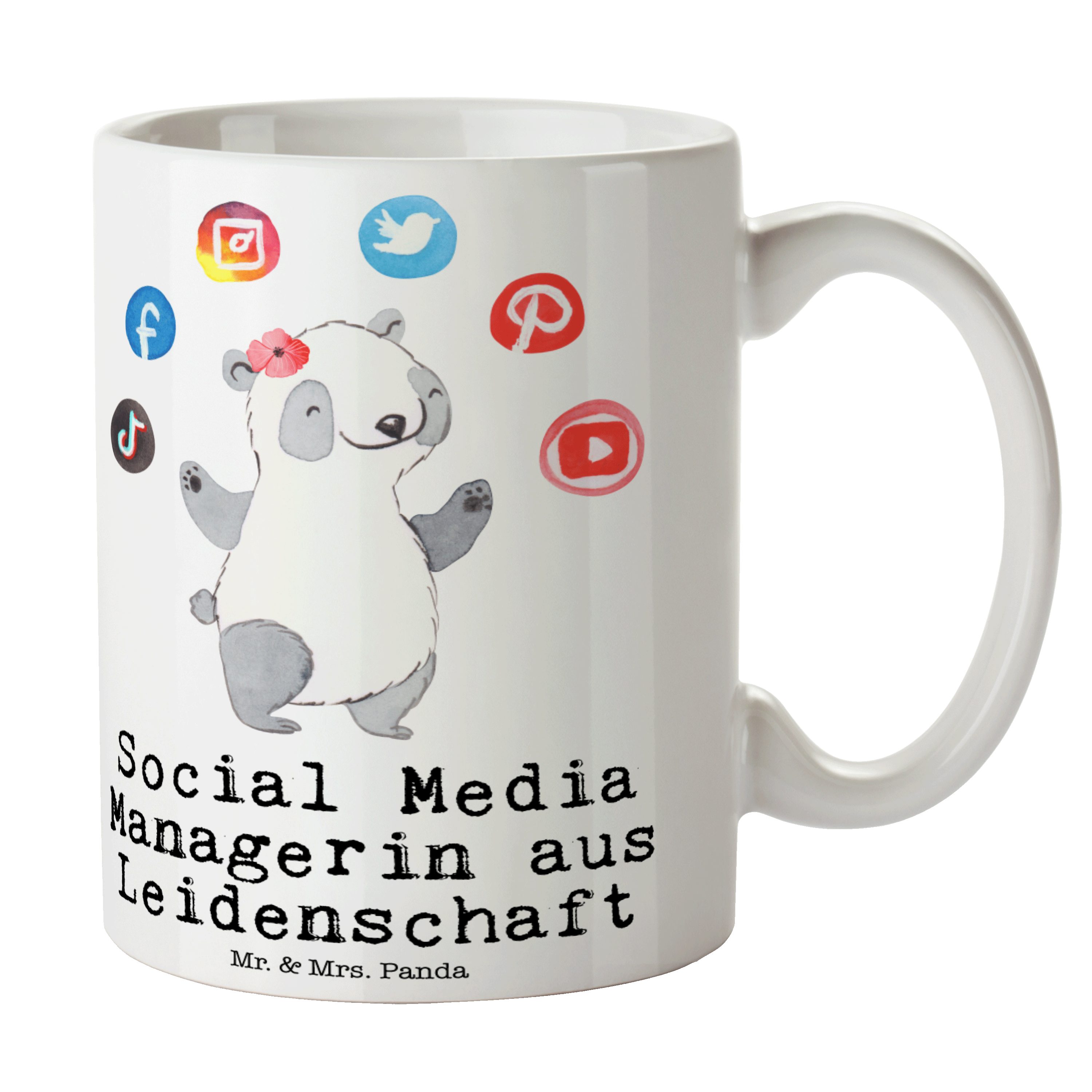 Mr. & Mrs. Panda Tasse Social Media Managerin aus Leidenschaft - Weiß - Geschenk, Teebecher, Keramik