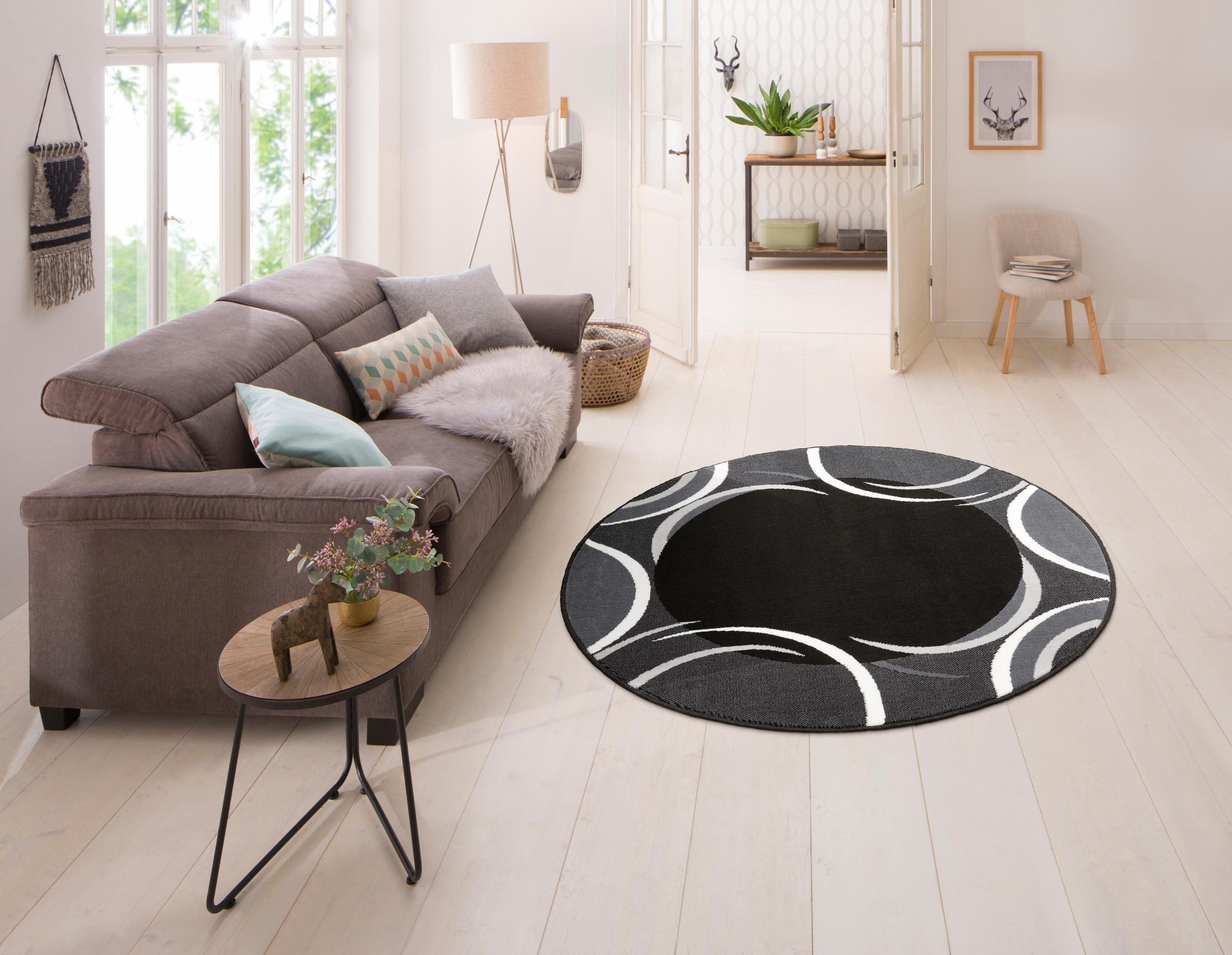 OTTO home Teppich Noah, rund, Höhe: 7 mm, mit Bordüre, Kurzflor, verspieltes Design, pflegeleicht, elegant
