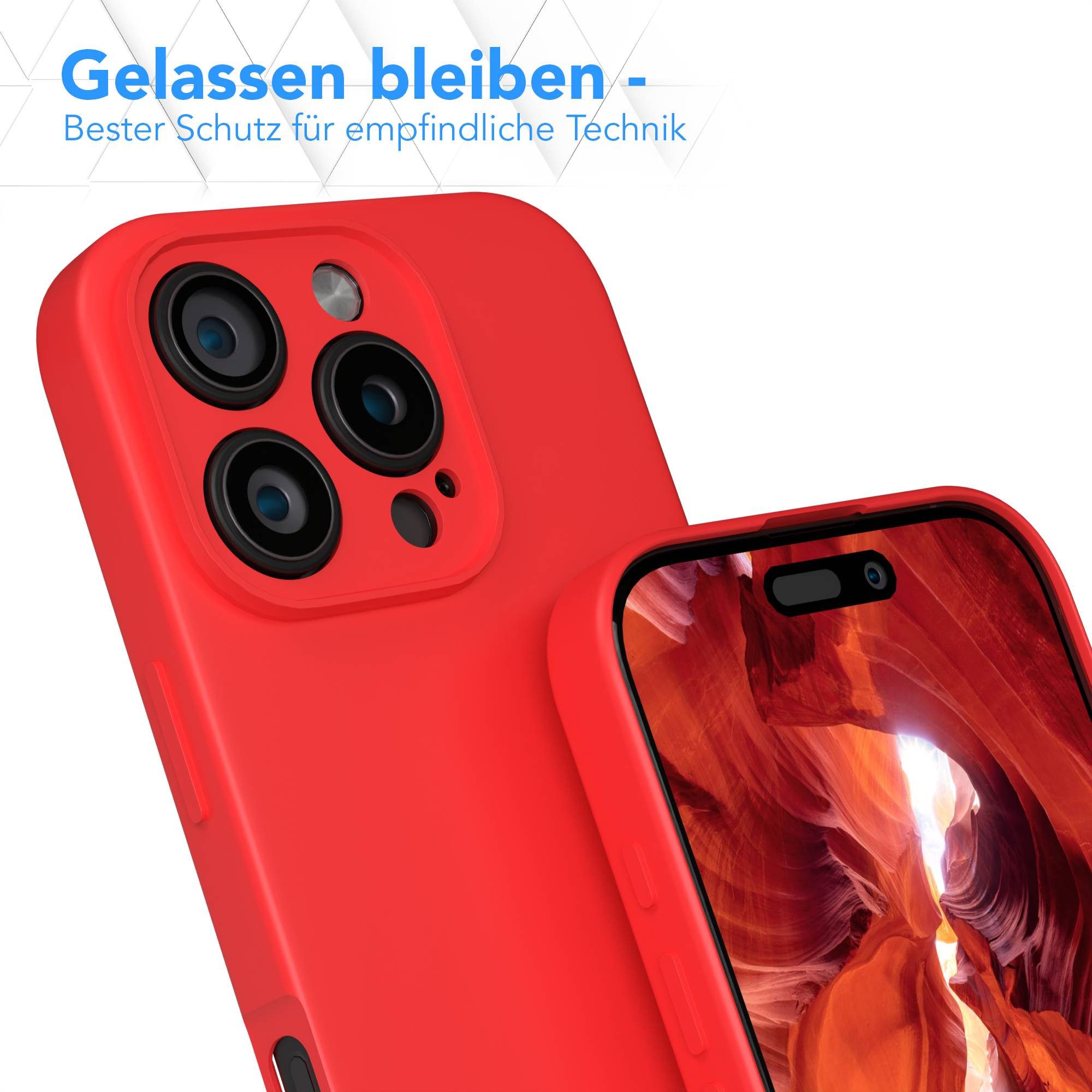 EAZY CASE Handyhülle für Apple iPhone 16 Pro Hülle Silikon 6,3 Zoll, Silikon Schutzhülle mit Kameraschutz stoßfest Handycover elastisch Rot – Bild 4 von 5
