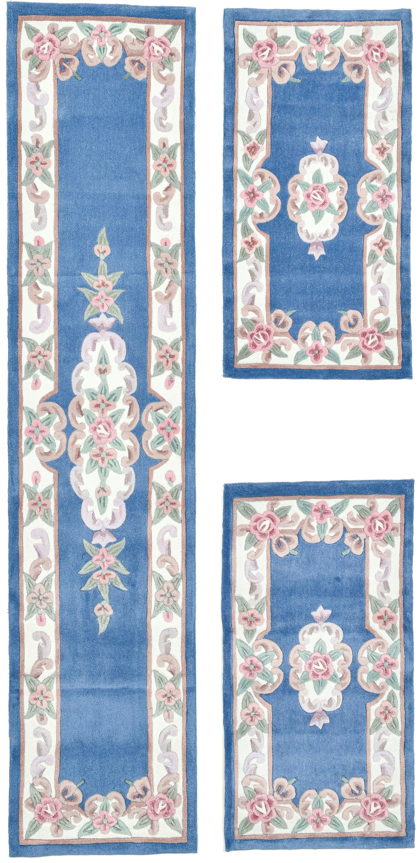 THEKO Bettumrandung Ming, Höhe 14 mm, (3-tlg), Bettvorleger, Läufer-Set, Pastell-Farben, florales Design