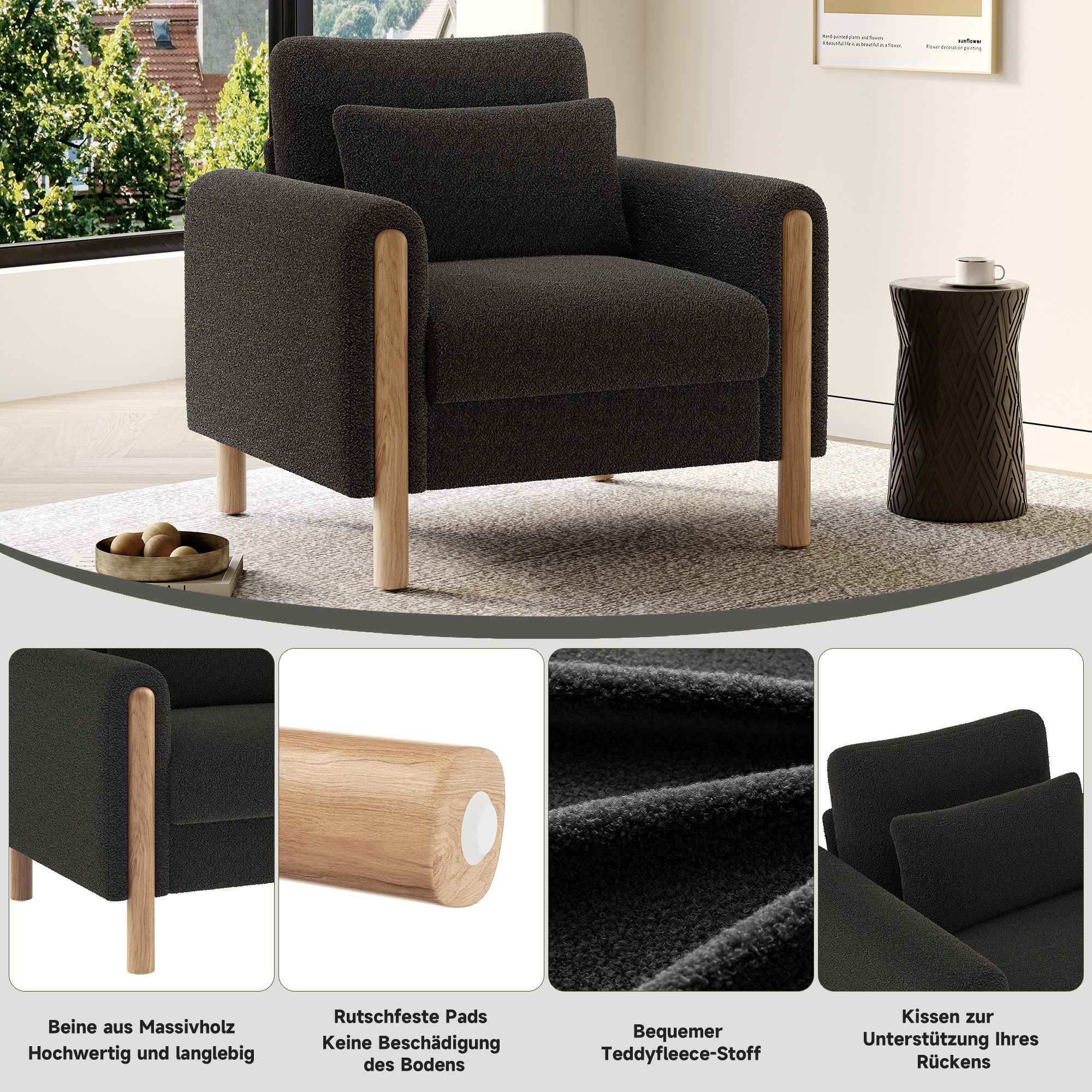 MODFU Sessel Sessel (Polstersessel, Relaxsessel, 1-St., mit Weicher Polsterung, Dickem Kissen), Loungesessel, Einzelsofa