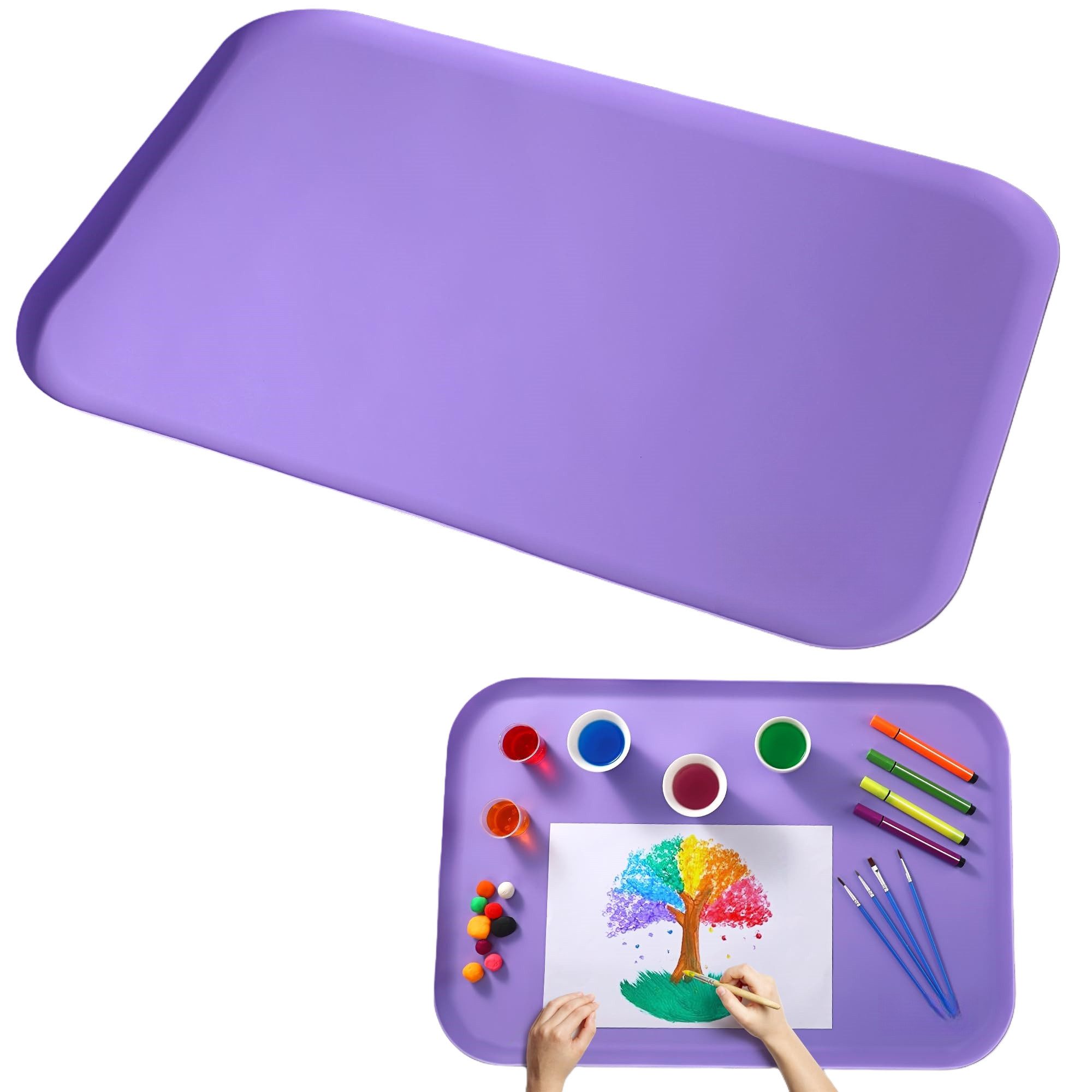 FOUORTUNATE-BEE Platzset Silikon Malunterlage für Kinder – abwischbare Zeichenmatte, Multifunktionale Bastel- & Tischmatte mit erhöhtem Rand