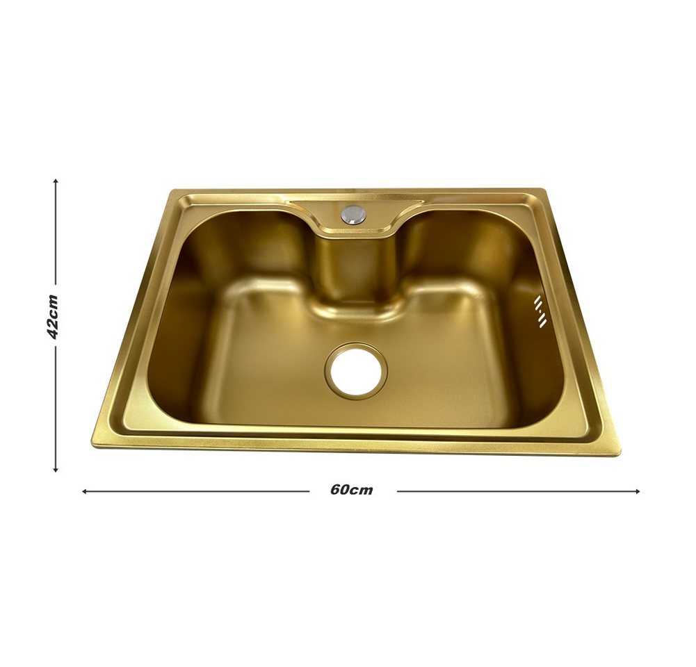Thumbnail - Faizee Möbel Edelstahlspüle Titan 60x42x20cm – rechteckig – inkl. Siphon-Set mit Armaturoption