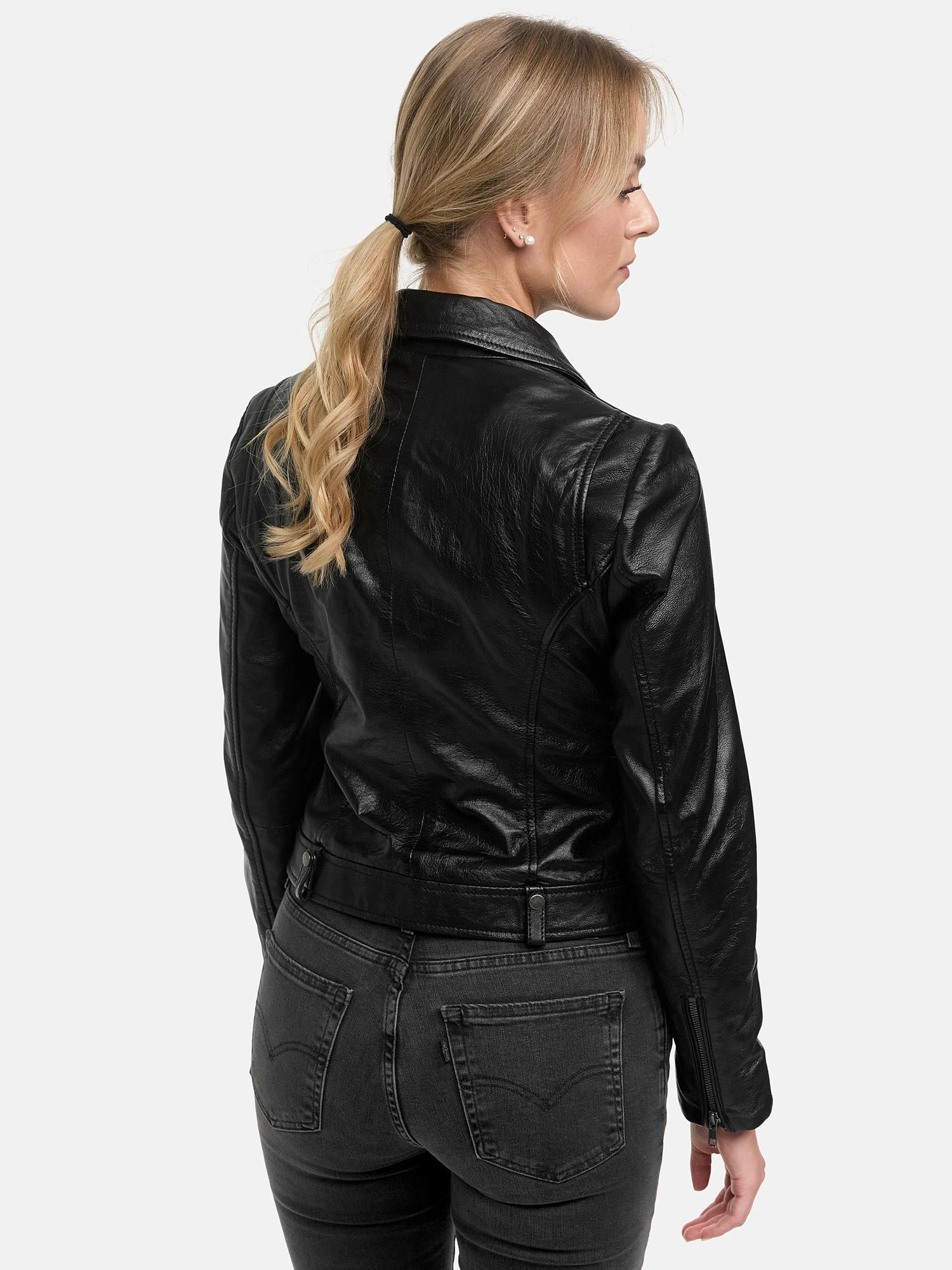 Tazzio Lederjacke Damen F509 Leder Jacke mit coolen Zipper-Details & Reverskragen