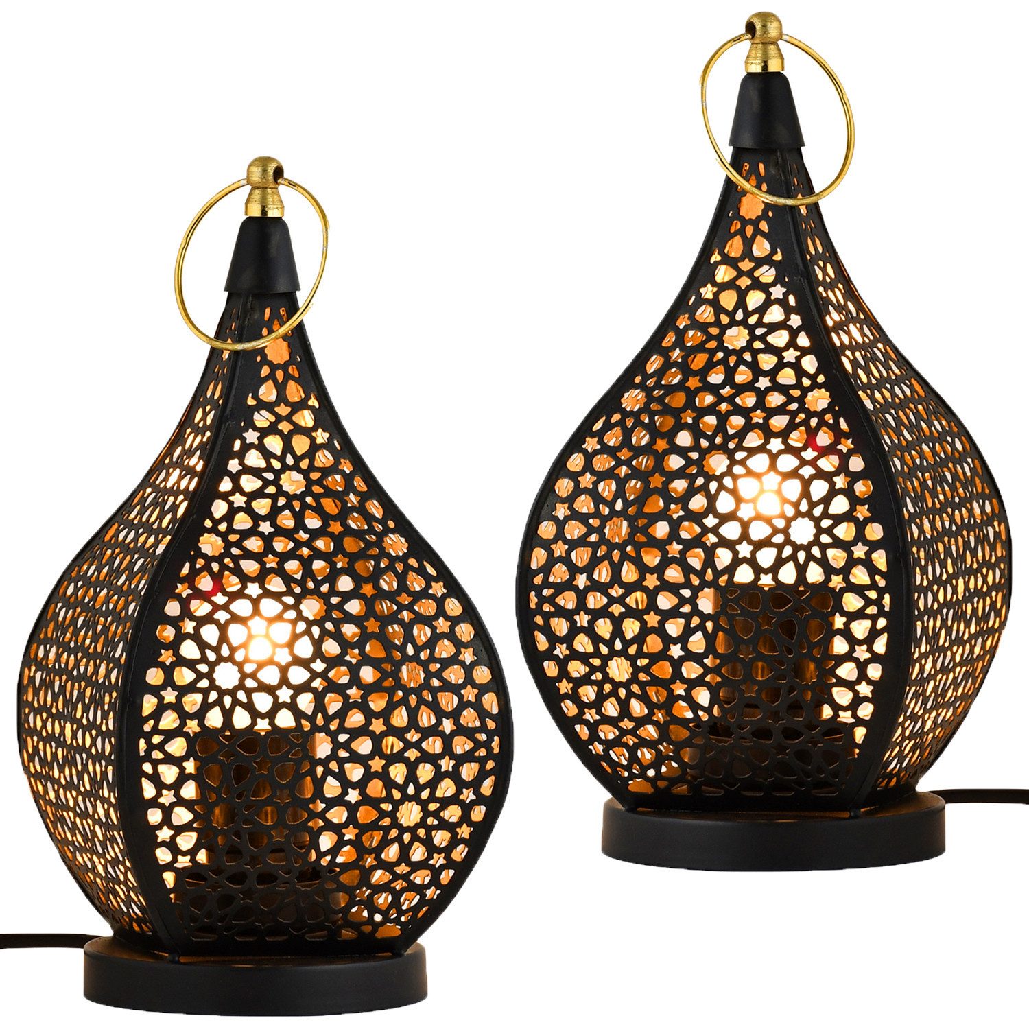 Nachttischlampe 2er Set Orientalische Tischlampe Bamako aus Metall in Schwarz 27 cm