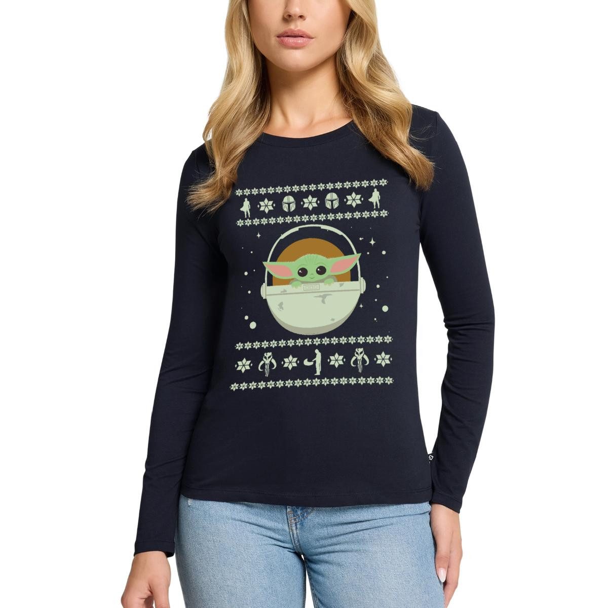 T-Shirt Star Wars: Mandalorian Grogu Weihnachten Premium Langarmshirt Damen