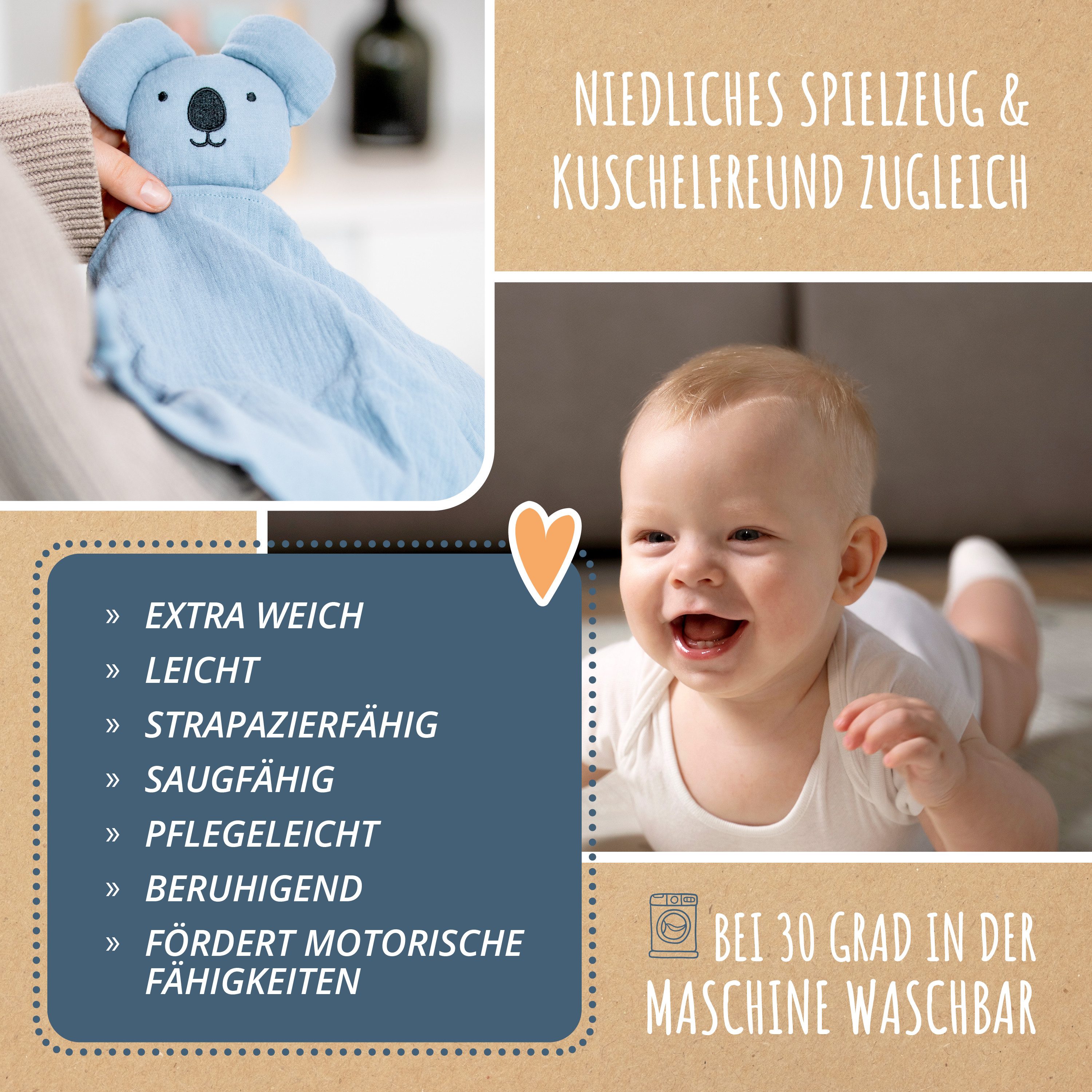 Amari Schmusetuch AMARI ® Schmusetuch mit Beißring und Lätzchen