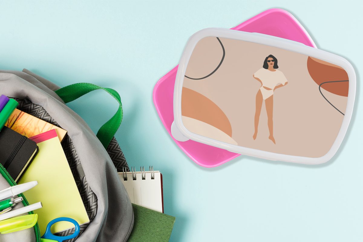 - Sommer - Brotdose Erwachsene, Kunststoff Brotbox Mädchen, Lunchbox rosa für Minimalismus, Kunststoff, Frauen Snackbox, MuchoWow Kinder, (2-tlg),