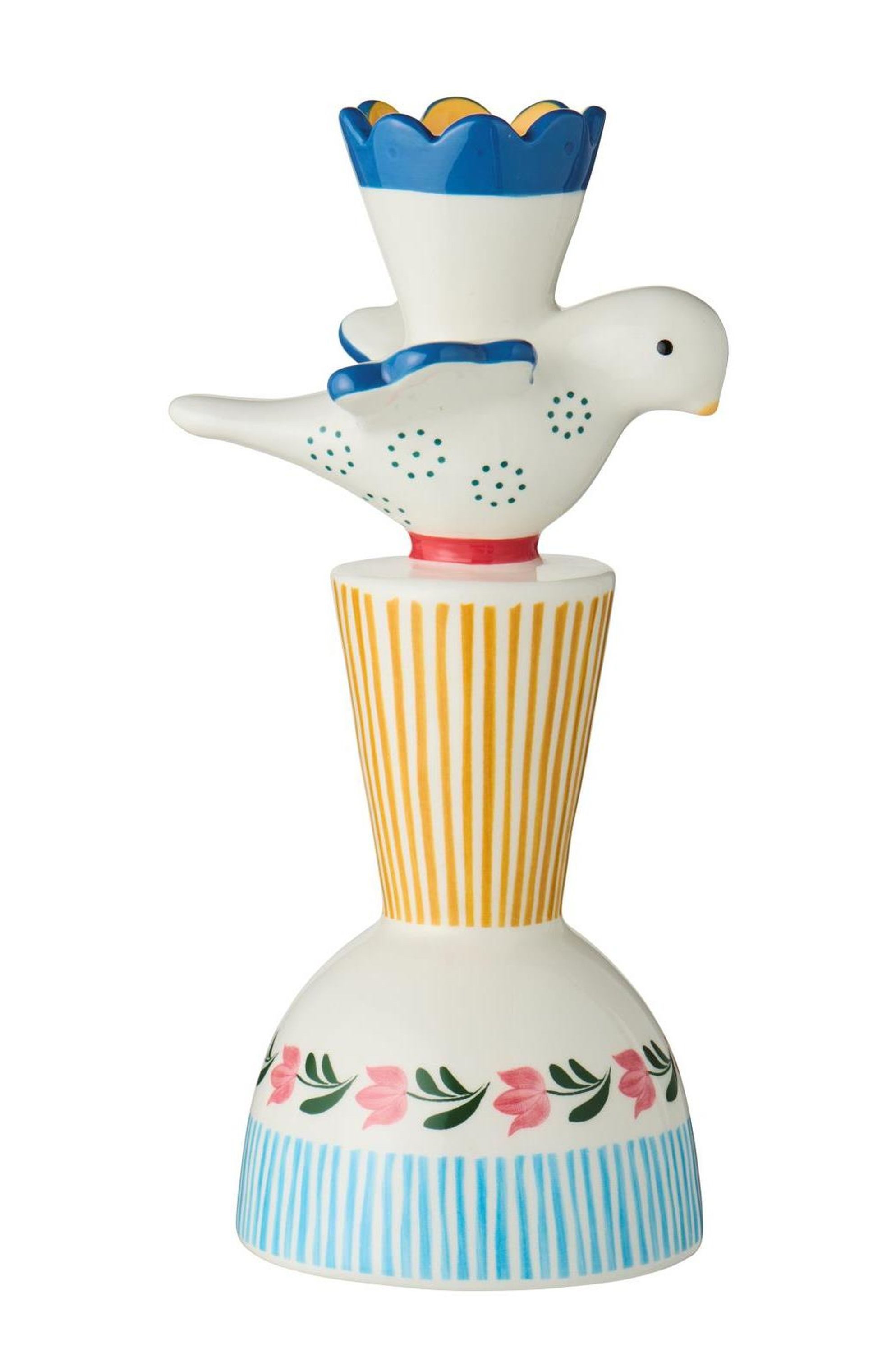 Ib Laursen Kerzenhalter Ib Laursen - Kerzenhalter Kerzenständer Keramik H 20cm mit Vogel Bunt