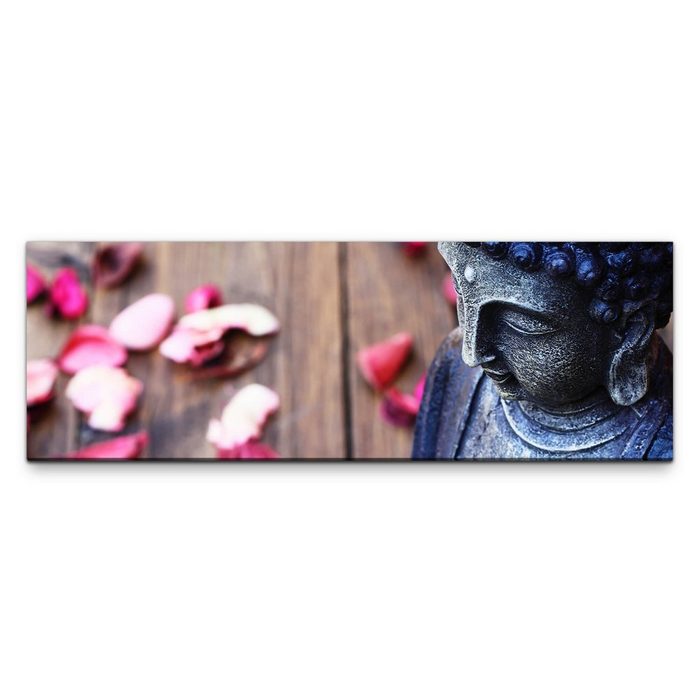 möbel-direkt.de Leinwandbild Bilder XXL Buddha mit rosa Blütenblättern Wandbild auf Leinwand