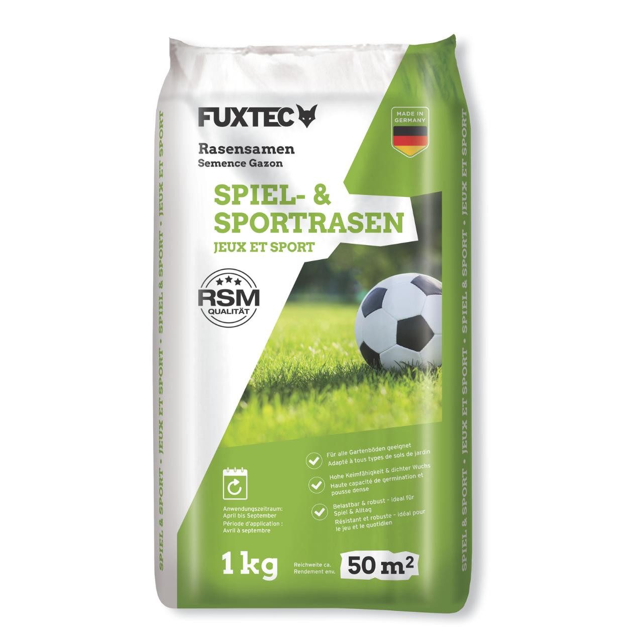 FUXTEC Rasensamen FX-RSSP1, 1 kg, Neu- und Nachsaat, belastbar & trittfest
