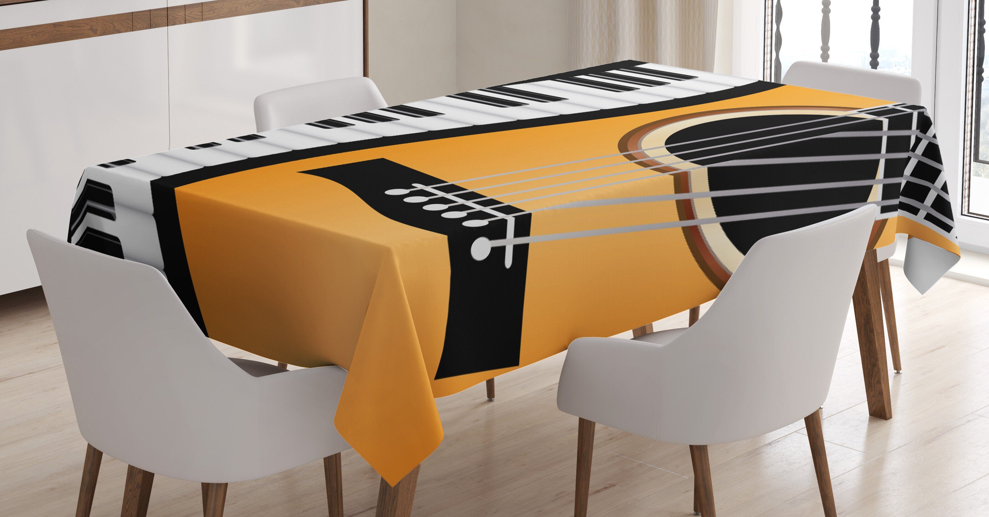 Tischdecke Klare geeignet Gitarre Bereich Klavier-Schlüssel-Welle Außen und Für den Abakuhaus Musik Waschbar Farbfest Farben,