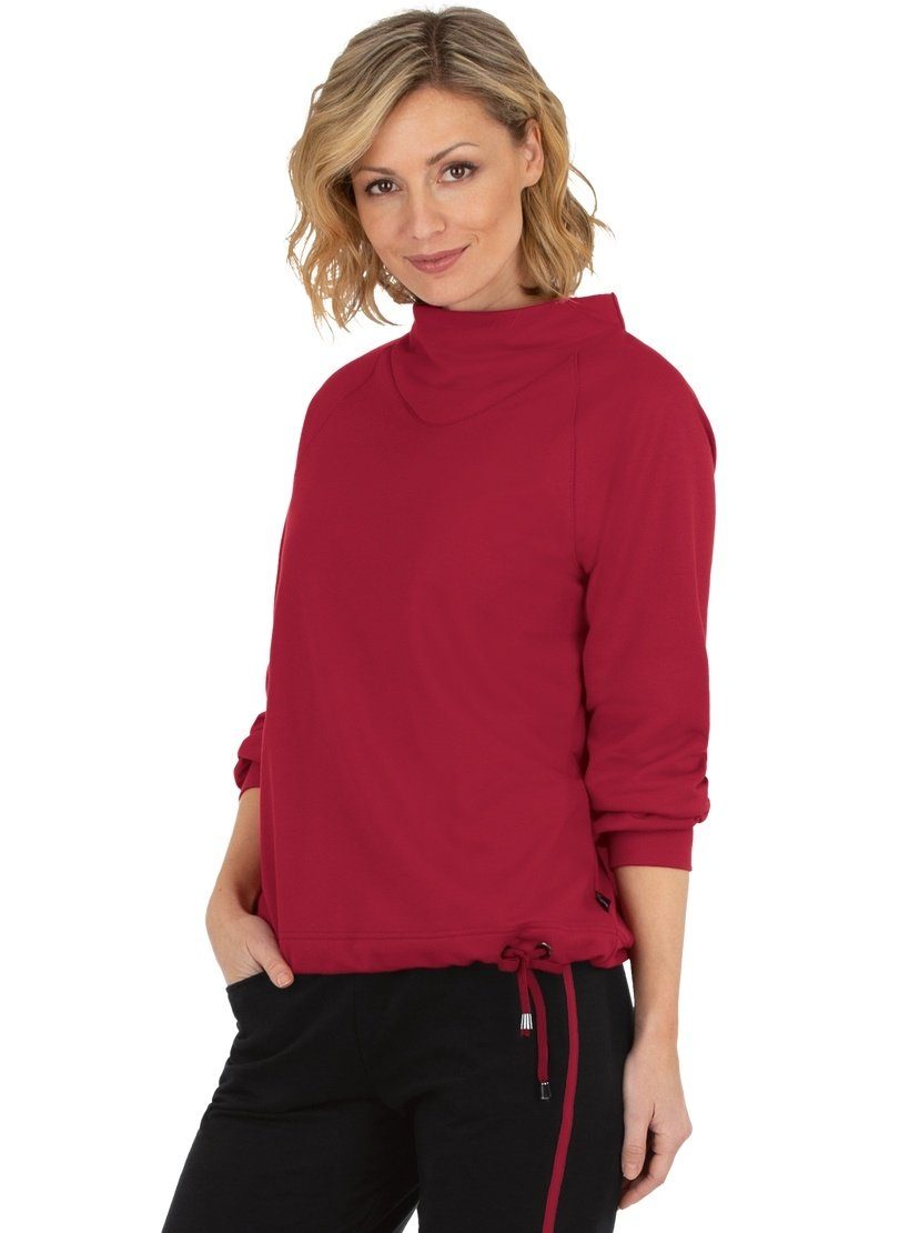 Kragen Trigema rubin modischem Sweatshirt TRIGEMA Sweatshirt mit