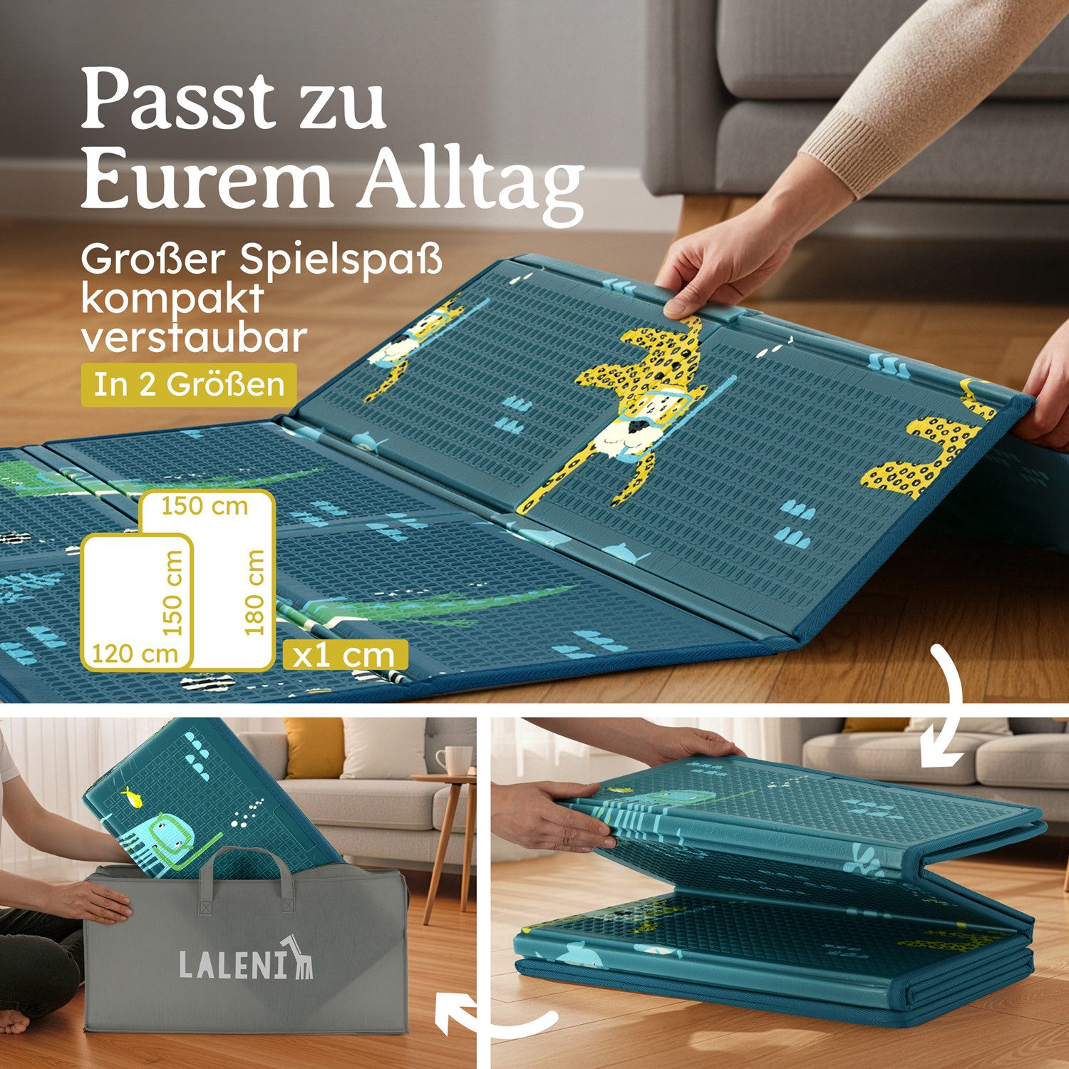 Laleni Spielmatte Krabbelmatte Baby, wasserdichte Spielmatte faltbar - Indoor & Outdoor, isolierende Spielmatte Kinder - weich & schützt vor kaltem Untergrund – Bild 5 von 5