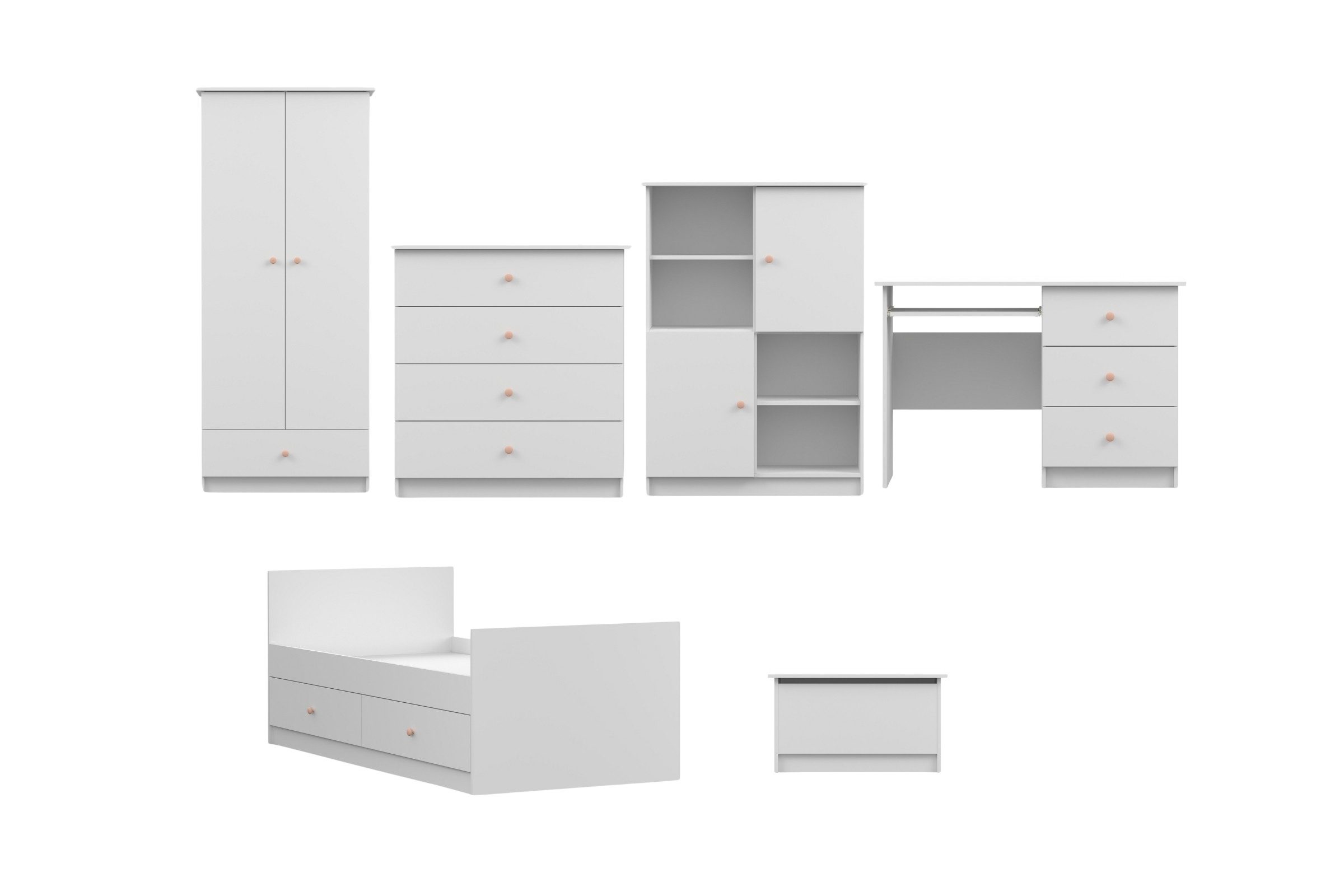 Deine Möbel 24 Jugendzimmer-Set OSCAR C Kinderzimmer-Set Kinderzimmer, (ganz in Weiß / Cashmere, Griffe: Rosa / Anthrazit OSCAR-Kollektion, 6-tlg., ganz in Weiß / Cashmere, Griffe: Rosa / Anthrazit OSCAR-Kollektion), Jugendzimmer Jungenzimmer Mädchenzimmer