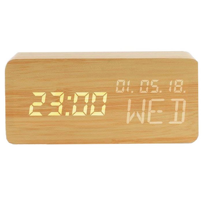 GelldG Wecker Digitaler Wecker LED Holz Wecker Uhr Reisewecker mit 3 Alarmen