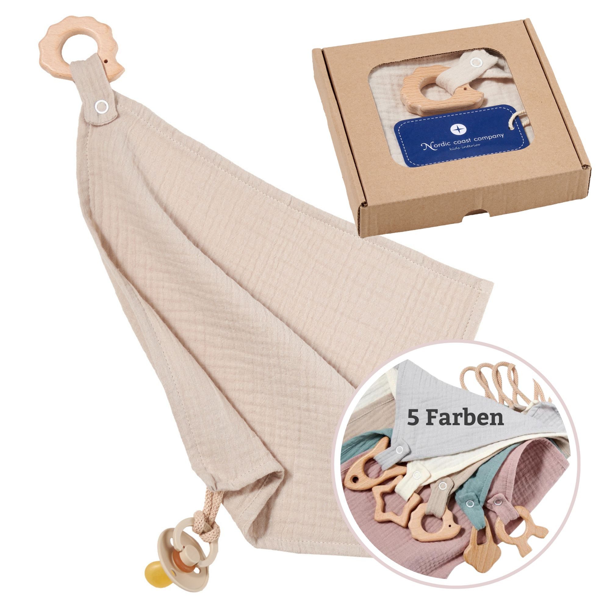 Nordic Coast Company Kuscheltuch Schmusetuch Schnullertuch Schnullerband mit Beißring Baby Geschenk, (1-tlg)