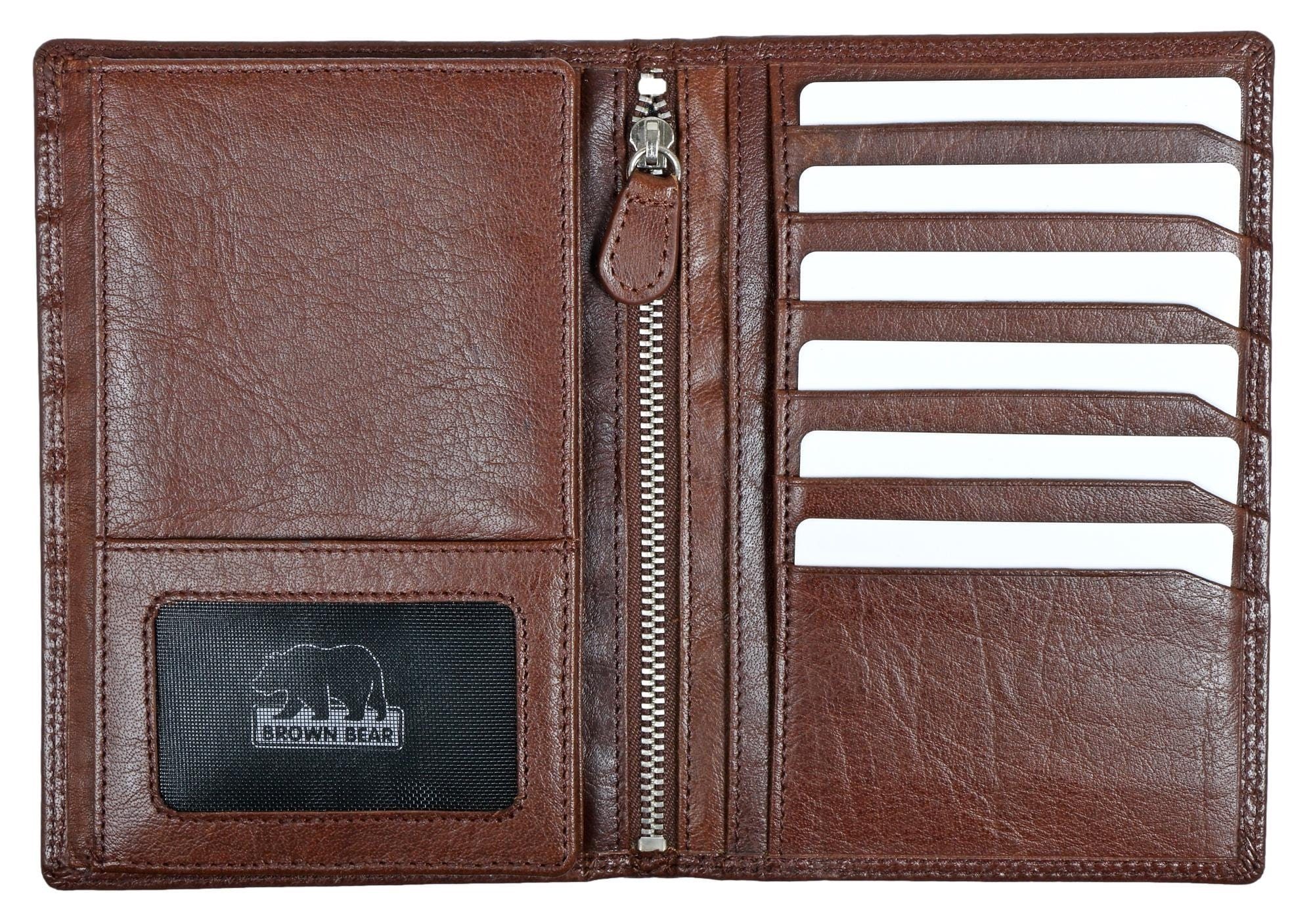 Ausweisfächer Braun RFID Classic Schutz Bear Braun Echtleder, 13 Kartenfächer Brieftasche 5 ohne Münzfach Brown Toscana 8013 Sichtfächer
