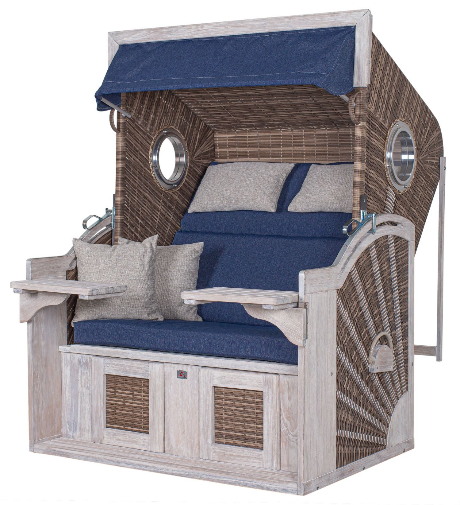 deVries PURE® Strandkorb Seaside XL - PE white kubu - Dessin 504, BxTxH: 135x92x165 cm, Dreiviertellieger, Ostsee-Strandkorb, lasiertes Pinienholz - extra breite Sitzfläche - Schutzhülle