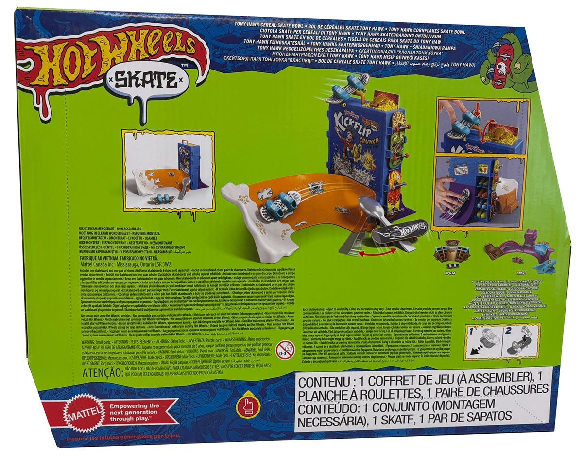 Hot Wheels Fingerskateboard Hot Wheels Tony Hawk Cornflakes Skate Bowl Cornflakes-Packung, Müsli-S, (Spiel-Set)