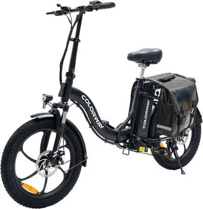 COLORWAY E-Bike mit Tasche 20 Zoll x 3.0 Fat 250W Faltrad, 36 V/15 Ah Shimano, 7 Gang Shimano, Kettenschaltung, Heckmotor, 540 Wh Batterie, Elektrofahrrad für Damen und Herren 160 - 185 cm, innerhalb der StVZO