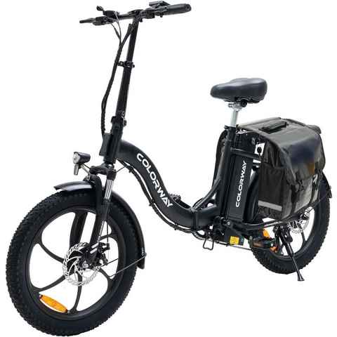 COLORWAY E-Bike mit Tasche 20 Zoll x 3.0 Fat 250W Faltrad, 36 V/15 Ah Shimano, 7 Gang Shimano, Kettenschaltung, Heckmotor, 540 Wh Batterie, Elektrofahrrad für Damen und Herren 160 - 185 cm