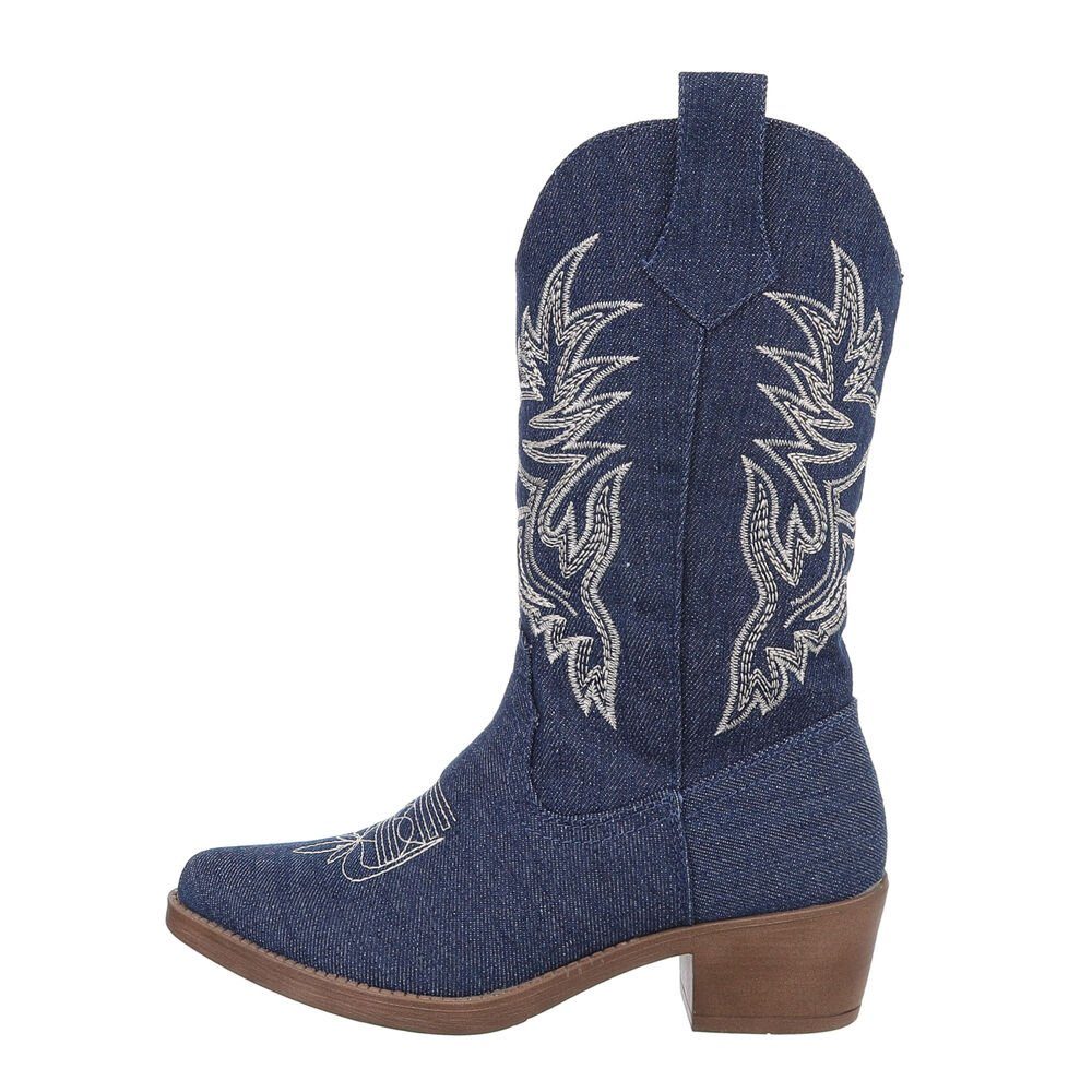 Ital-Design Damen Cowboyboots Western Westernstiefel Blockabsatz Western- & Bikerstiefel in Dunkelblau