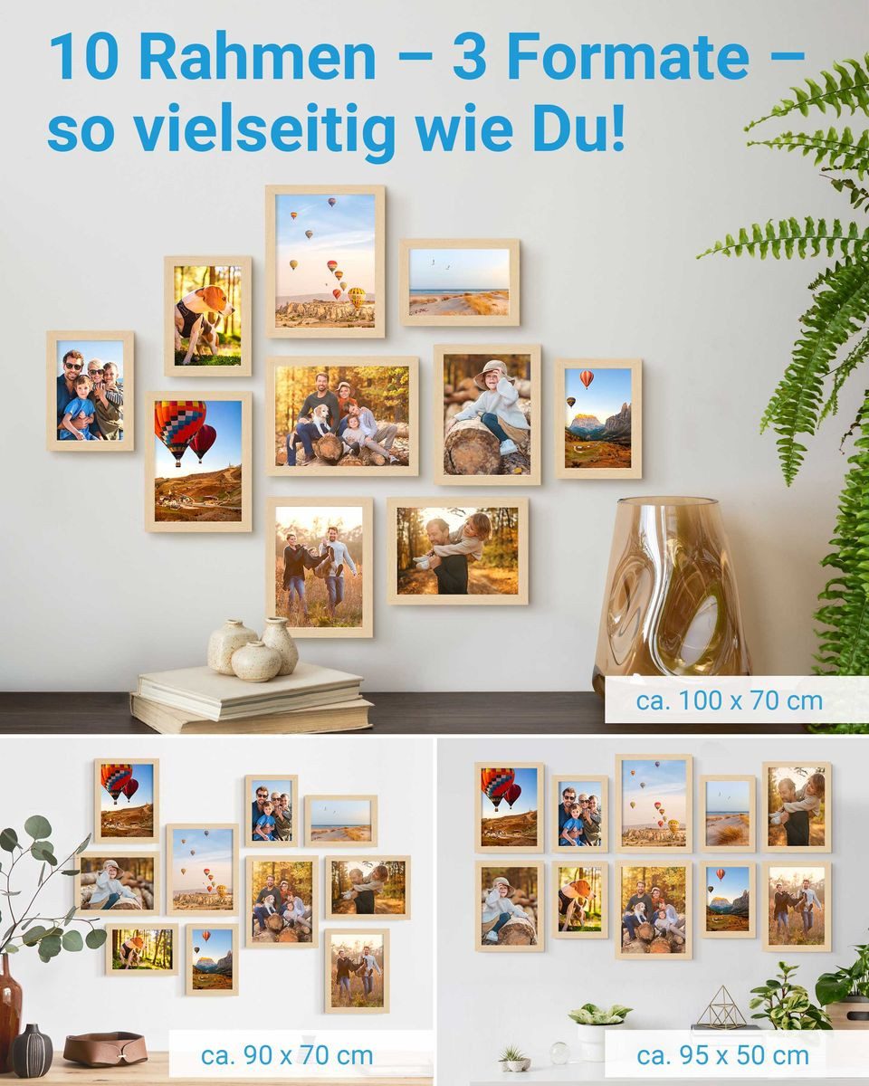 PHOTOLINI Bilderrahmen Sets in verschiedenen Formaten, MDF Holz, Acrylglas & Zubehör, für 10 Bilder (10er Set), Posterrahmen 10er Set No.3 zum Aufhängen oder Au – Bild 2 von 5