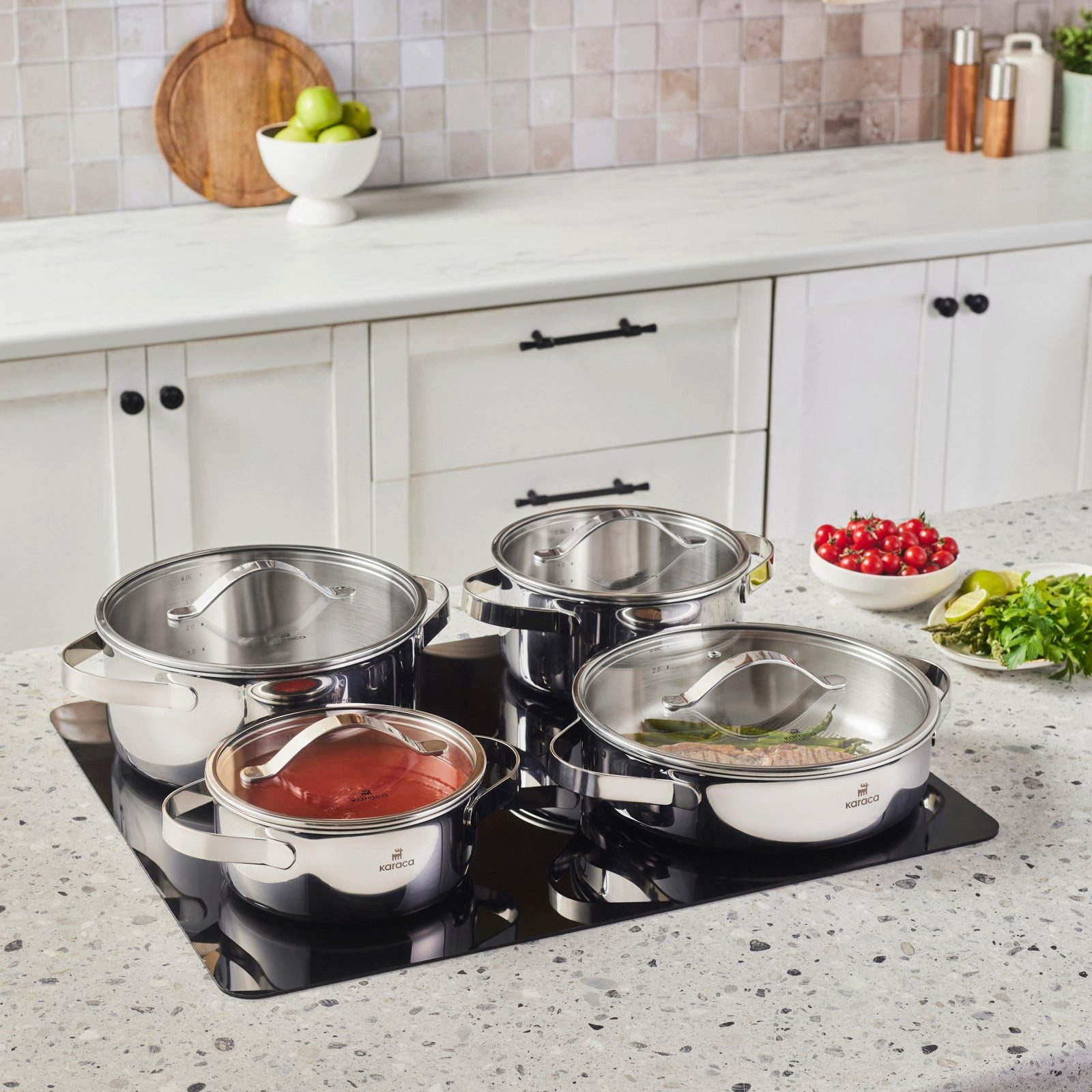 Karaca Topf-Set Karaca 3 Ply Culinara 8 Teilig Kochgeschirr Set, Edelstahl