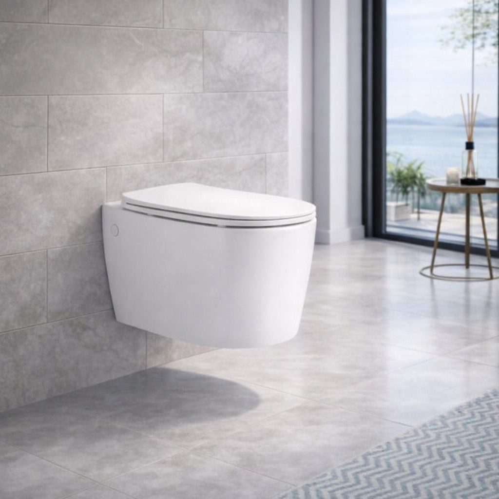 welltime Tiefspül-WC Vigo, wandhängend, Abgang waagerecht, spülrandlose Toilette aus Sanitärkeramik, inkl. WC-Sitz mit Softclose