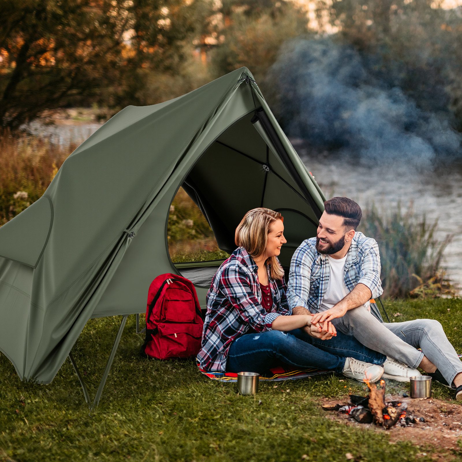 COSTWAY Kuppelzelt, Personen: 2, faltbares Campingzelt mit Bett, Rolltasche