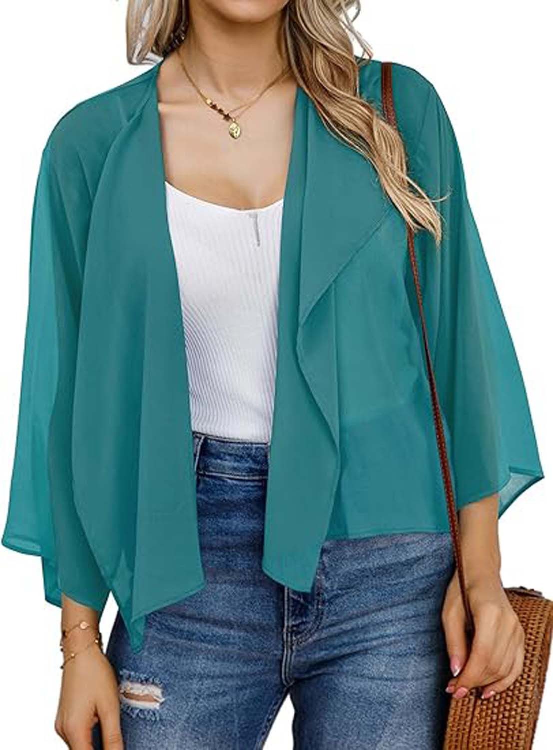 Oemmn Bolero Damen Chiffon Elegant Bolerojacke Leicht Luftig Jäckchen 3/4