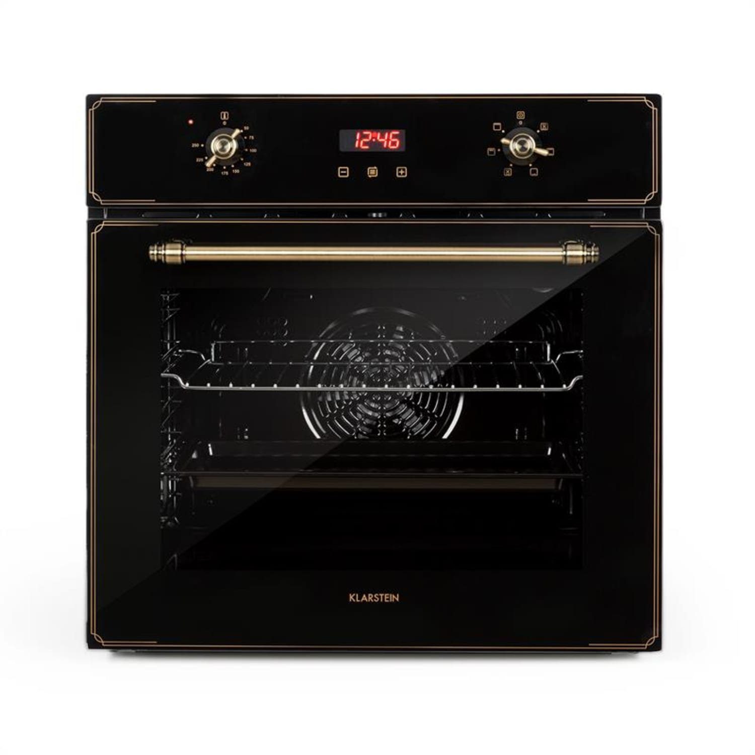Klarstein Backofen Elizabeth Einbaubackofen Retro 70L 2200W 50-250°C 6 Funktionen Messing Elizabeth, Backofen 70L Retro mit Timer 5 Einschüben & Messing-Drehregler