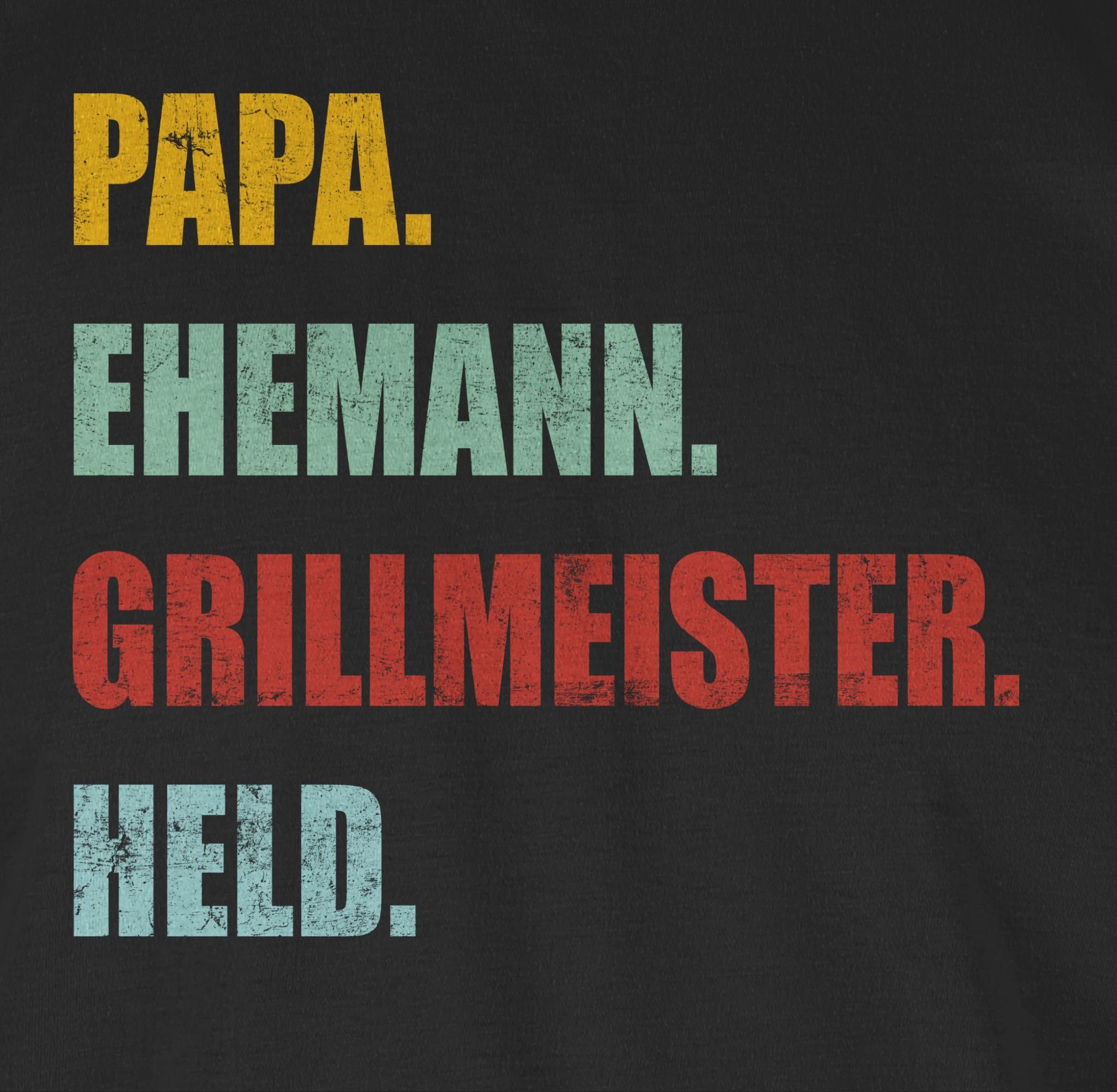 Papa Shirtracer Ehemann Vatertag 2 Held Geschenk Effekt Grillmeister Retro für T-Shirt Vintage Papa Schwarz