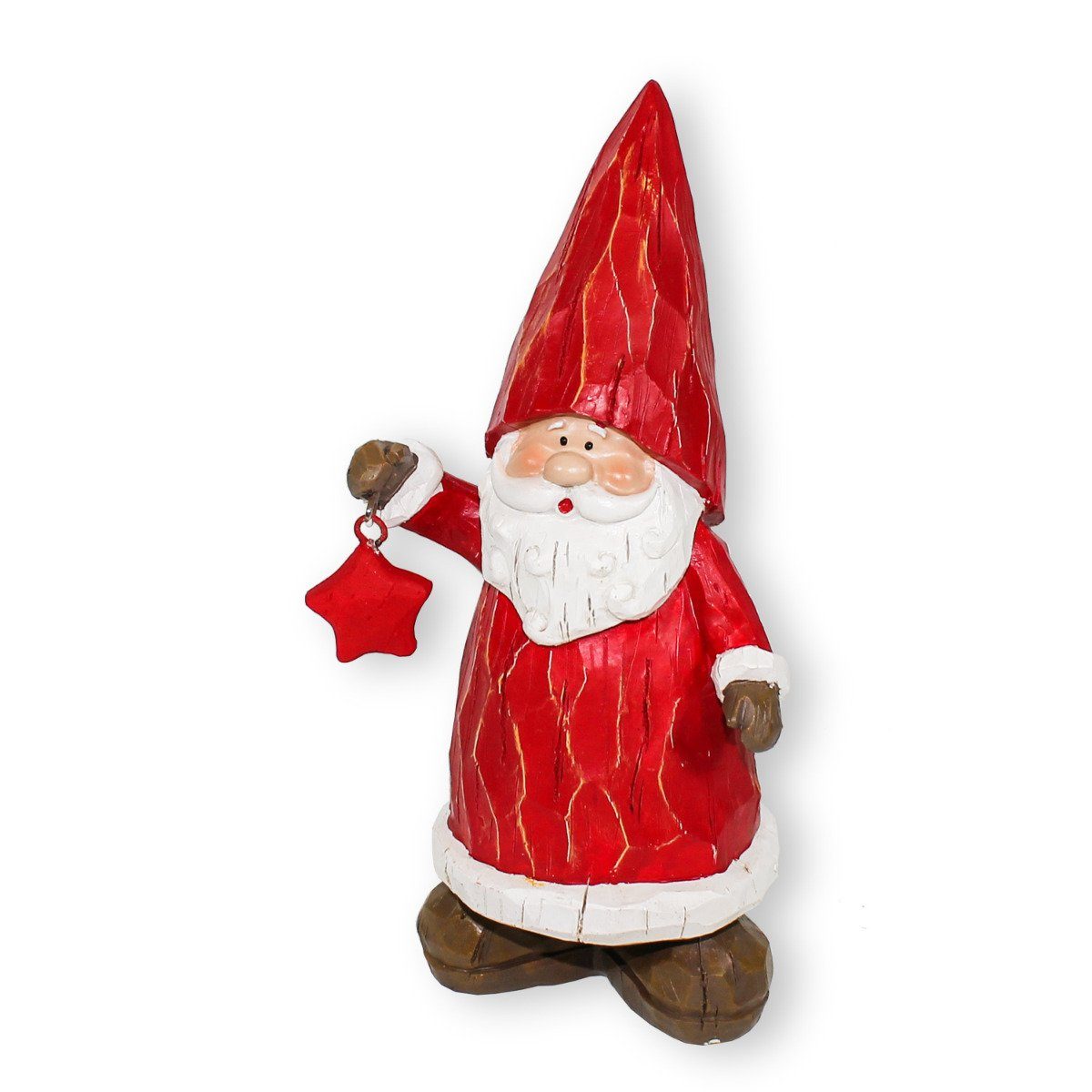 colourliving Weihnachtsfigur Weihnachtsmann Figur mit Stern in Holz-Optik 21cm, Handbemalt, Holzschnittoptik, auch als Fensterdeko geeignet