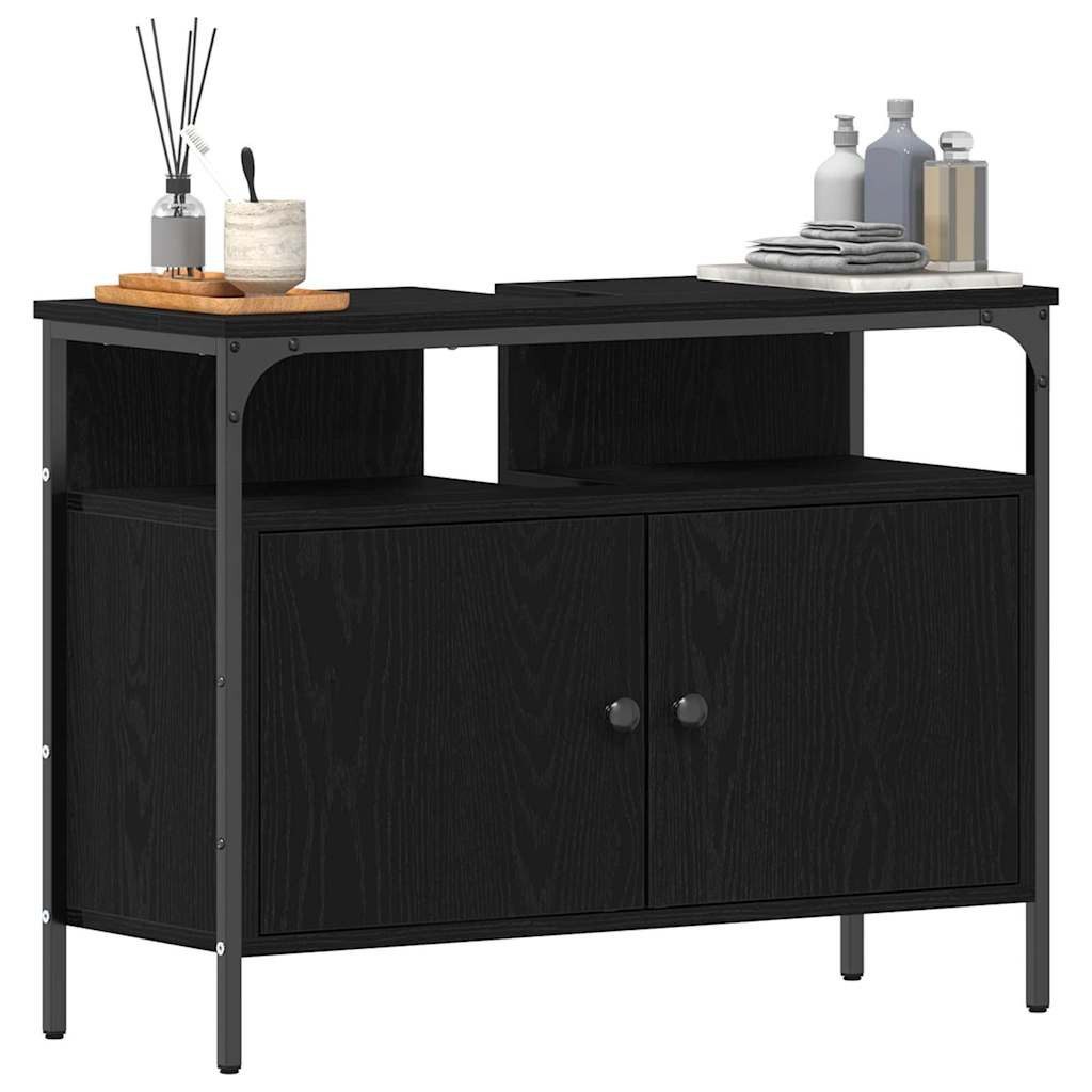 vidaXL Waschbeckenschrank Waschbeckenschrank mit Tür Schwarz Eichen-Optik 80 x 30 x 60 cm
