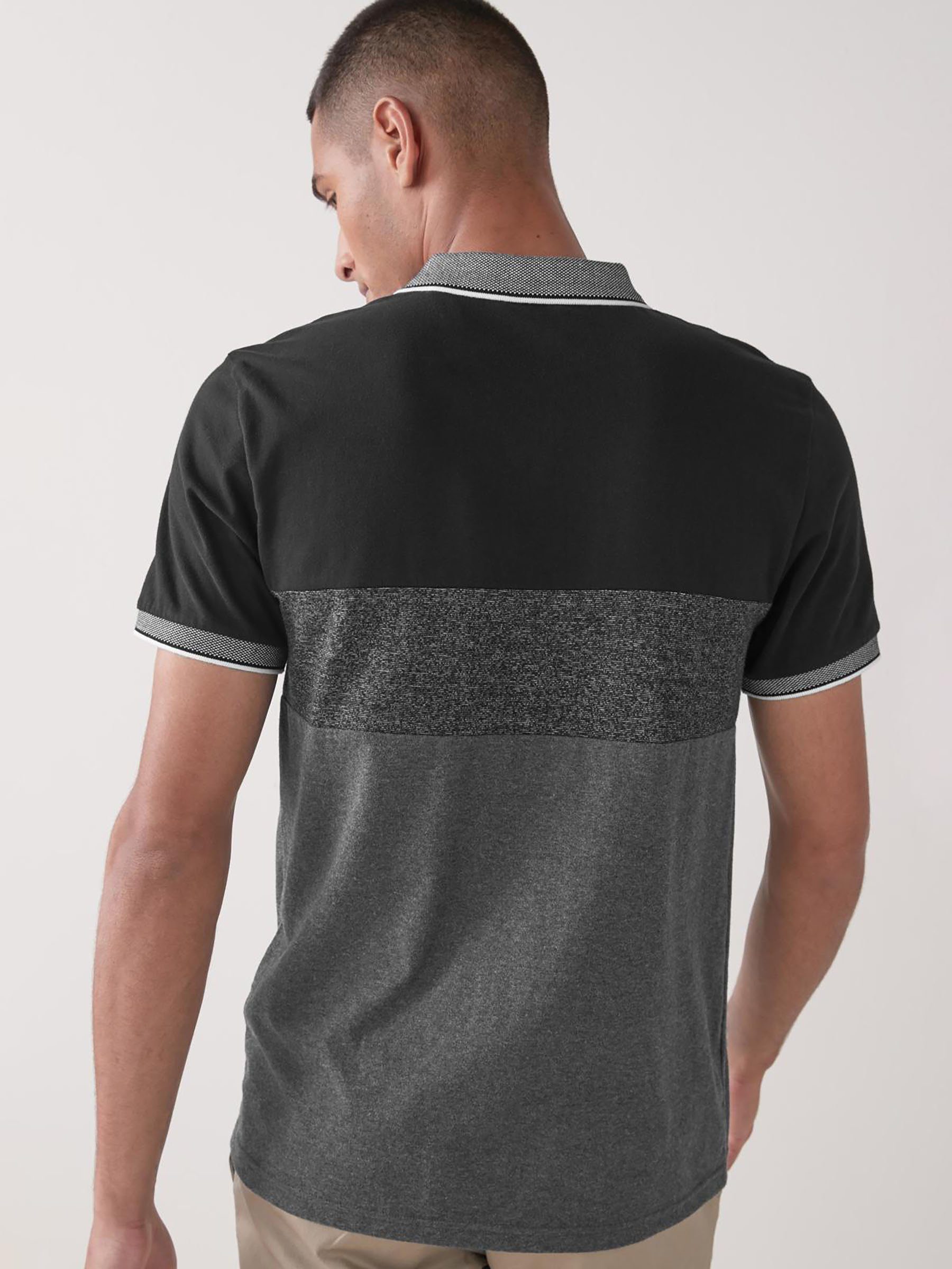 Next Grey Farbblockdesign im (1-tlg) Charcoal Polo-Shirt Langarm-Poloshirt