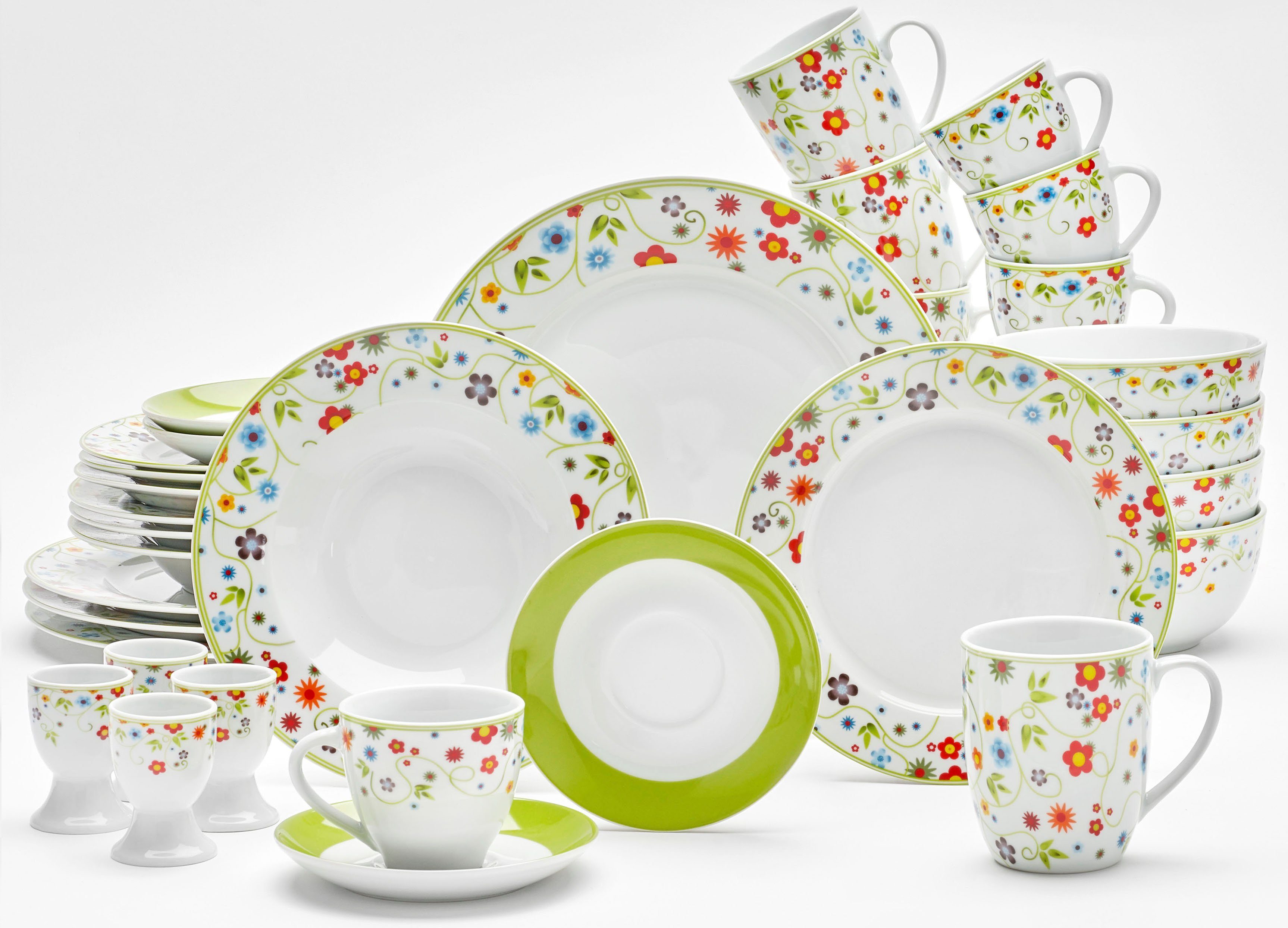 van Well Becher Vario Flower, 6-tlg., Porzellan, spülmaschinen- und mikrowellengeeignet, 6-teilig