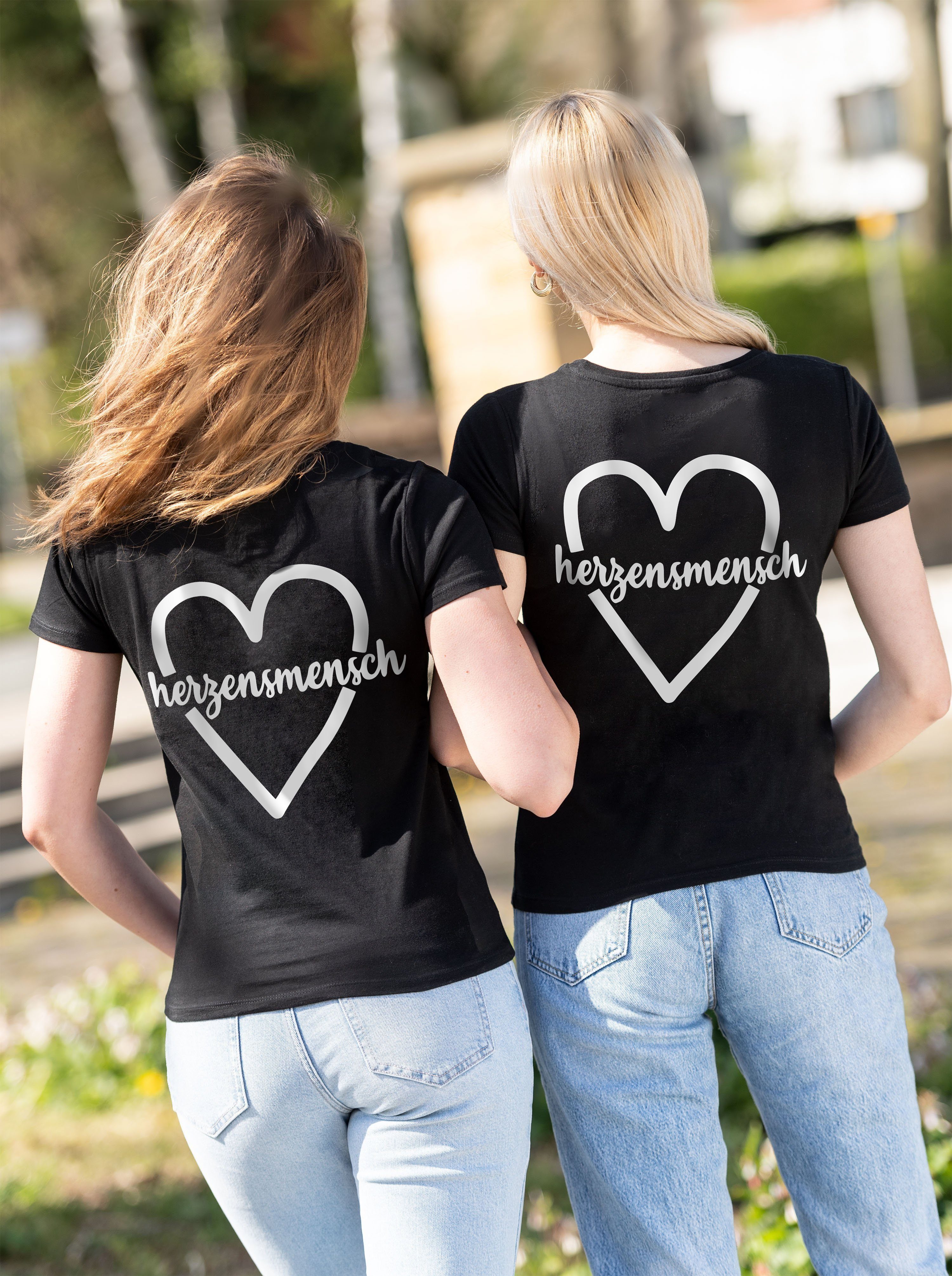 Couples Shop T-Shirt Herzensmensch Best Friends Sister T-Shirt mit  modischem Brust- und Rückenprint