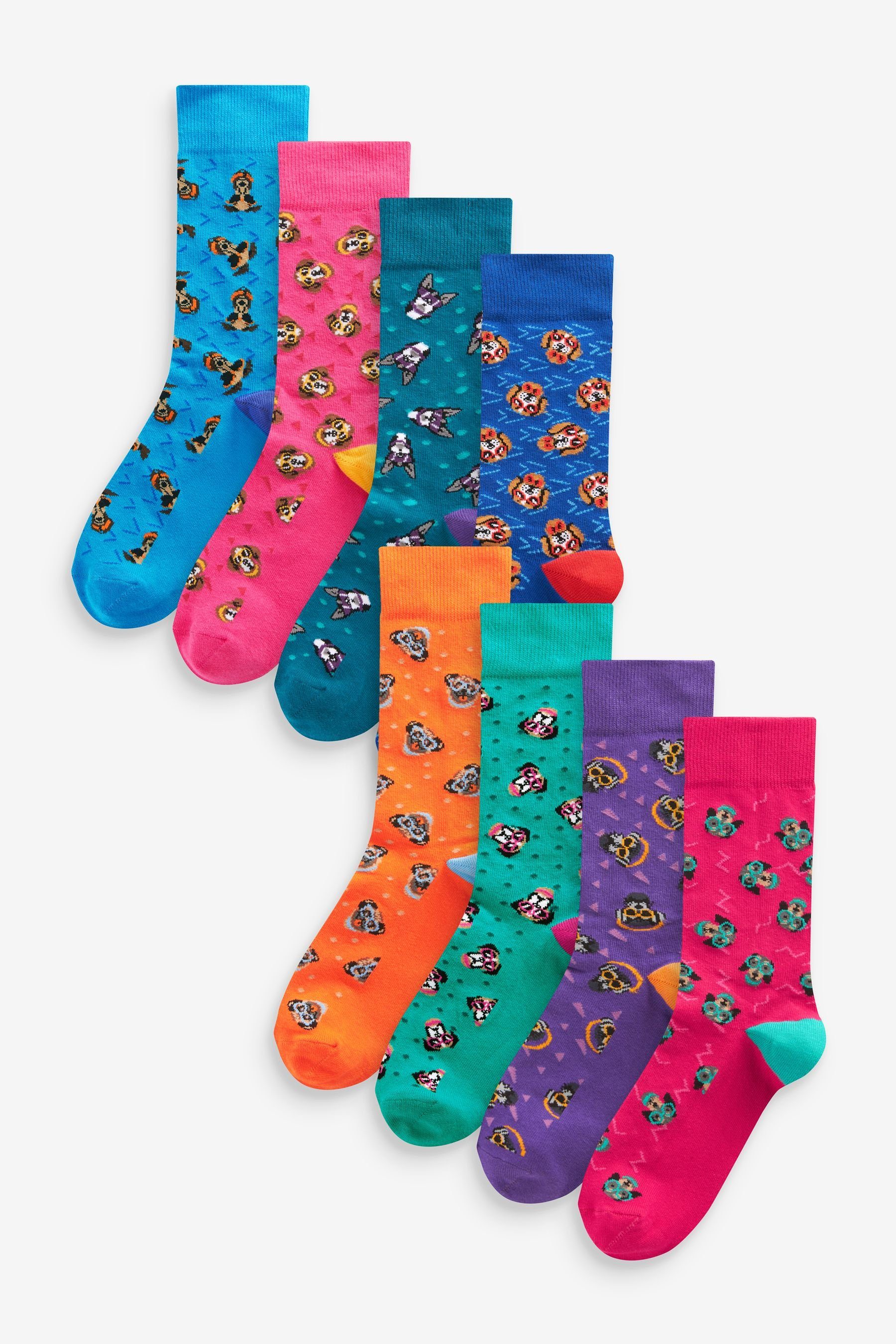 Next Bright (8-Paar) Gemusterte Socken im 8er-Pack Kurzsocken Dogs