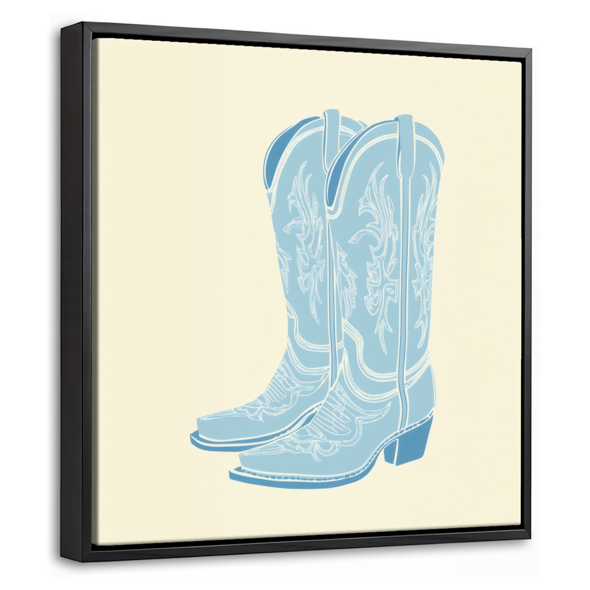 OneMillionCanvasses® Leinwandbild mit Rahmen - Illustration - Cowboystiefel - Muster, Fotodruck (1 St), Leinwand Bilder Klein, Wand Dekoration Aesthetic 20x20cm
