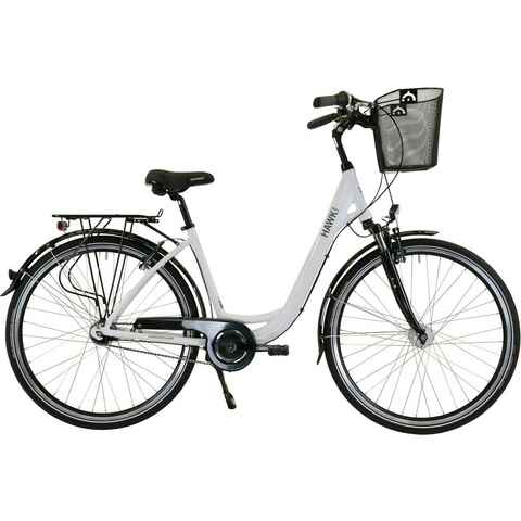 HAWK Bikes Cityrad HAWK City Wave Deluxe Plus White, 7 Gang Shimano Nexus Schaltwerk, mit Front-Drahtkorb