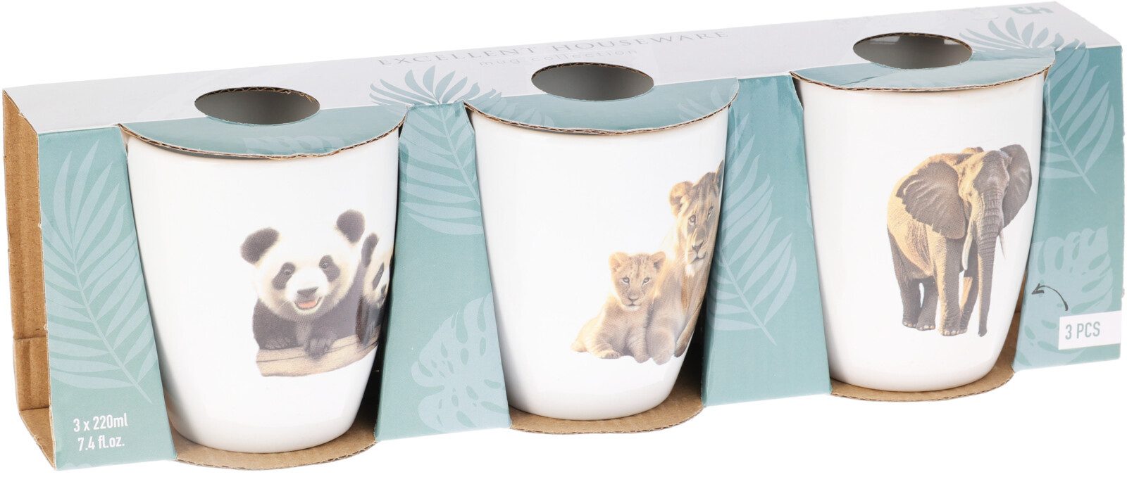 Koopman Becher Kaffeebecher 3 Tiermotive 220 Ml Weiß 3/6er Set, 3-tlg., Porzellan, 3er Set, Porzellan, Tiermotive, 220ml, Kaffeetasse