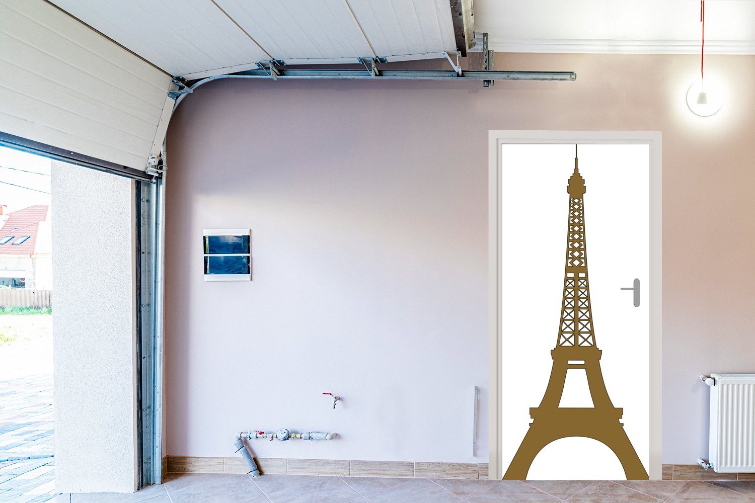 Illustration Eine Türaufkleber, 75x205 Paris, Türtapete MuchoWow bedruckt, Tür, (1 Eiffelturms Matt, Fototapete des in cm für St),