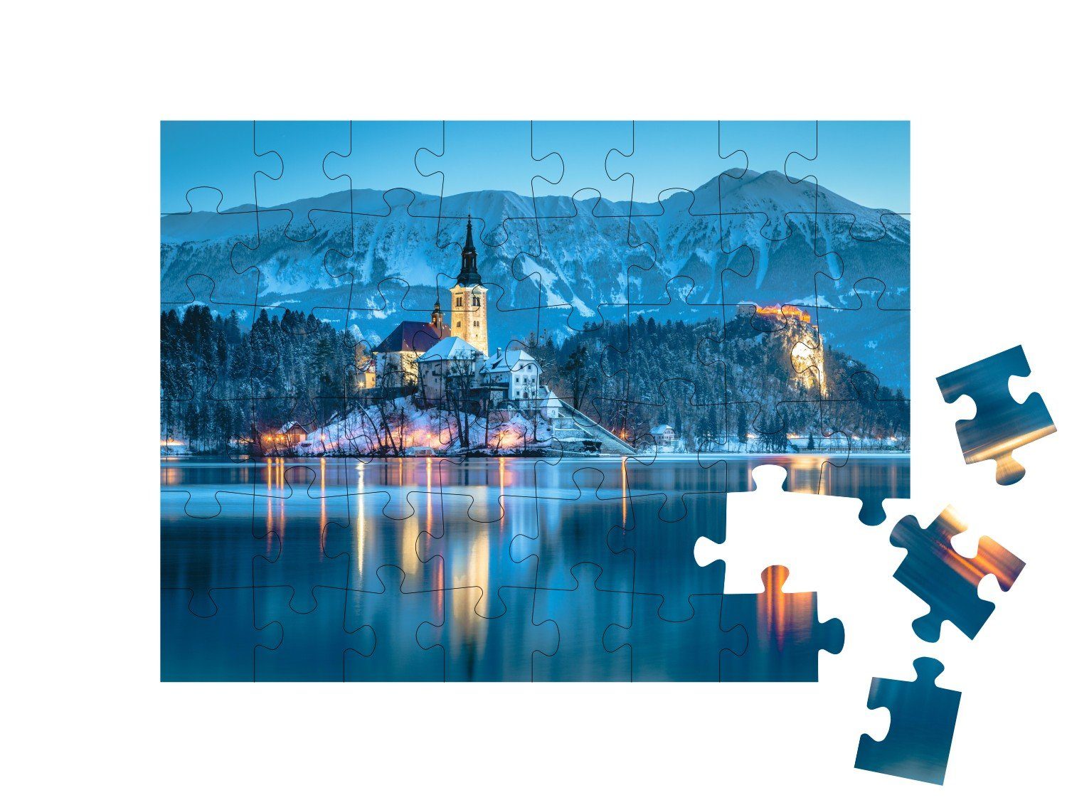 den Puzzleteile, puzzleYOU-Kollektionen puzzleYOU 48 Bleder Burg Blick auf See Bleder Puzzle in mit Slowenien, See