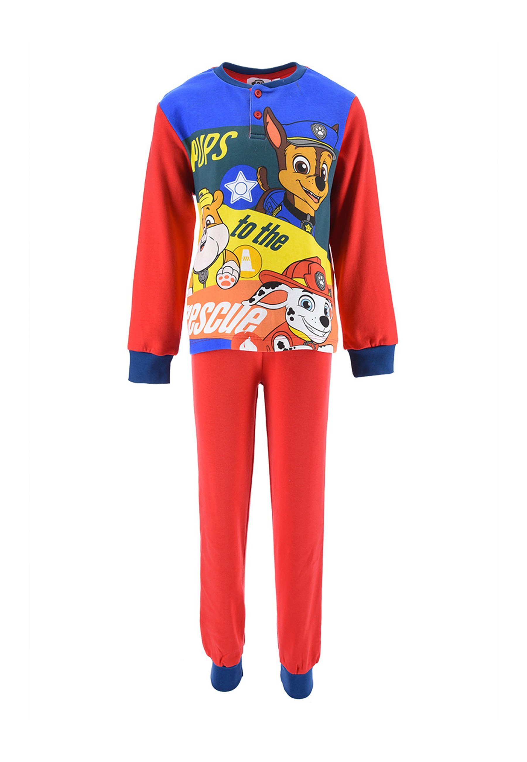PAW PATROL Schlafanzug Chase Marshall Rubble Kinder Jungen Pyjama langarm Nachtwäsche (2 tlg) Rot