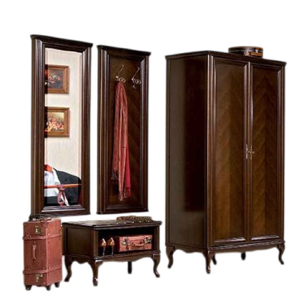 Xlmoebel Garderoben-Set Flur-Garderobe aus echtem Holz im italienischen Design, (4-St., Schrank + Sideboard + Kleiderständer x Spiegel), Hergestellt in Europa