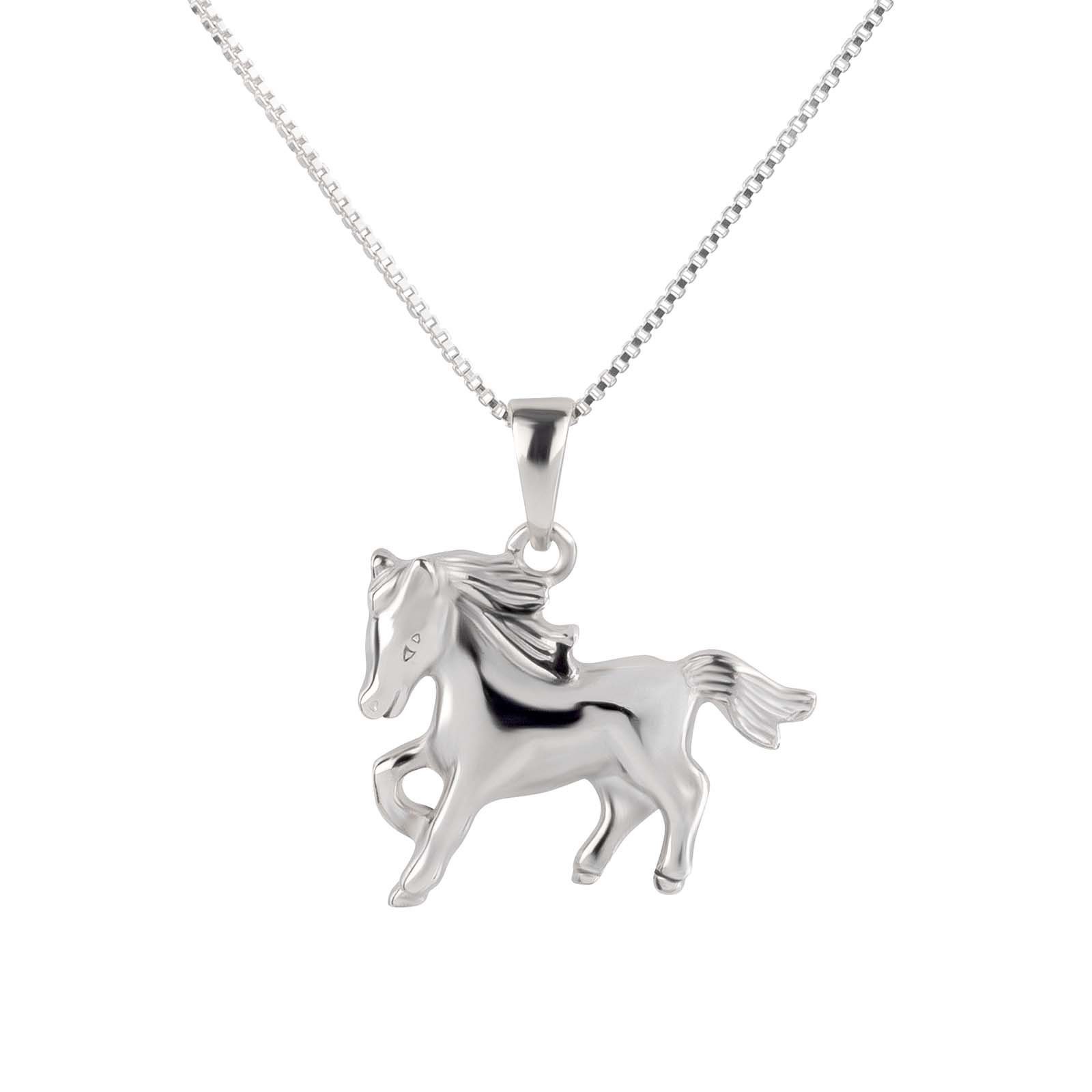 Kinderschmuck Mädchen Anhänger Kettenanhänger Silber Kette Kettenanhänger mit (Halskette Pferd Halskette Kinder Anhänger), schmuck23 Silberanhänger Pony 925