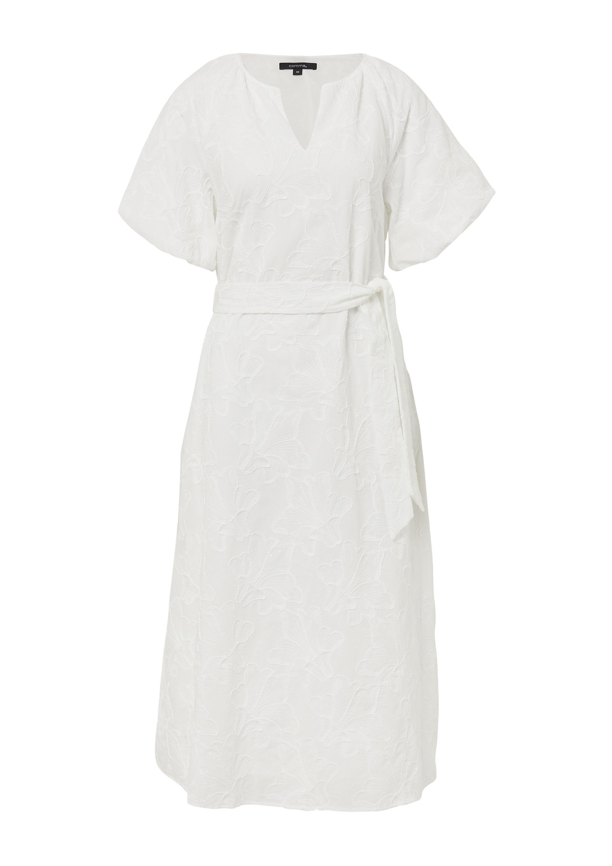 comma Midikleid Kleid Midi-Kleid aus Viskose mit Stickerei und Ballon-Ärmeln
